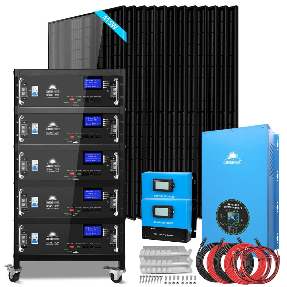 Off-Grid Solar Kits 12kW/15kW/18kW Options 120V/240V with 48v LiFePO4 Lithium Batteries & 415w Solar Panels SGR-18K20E - Energize Trek