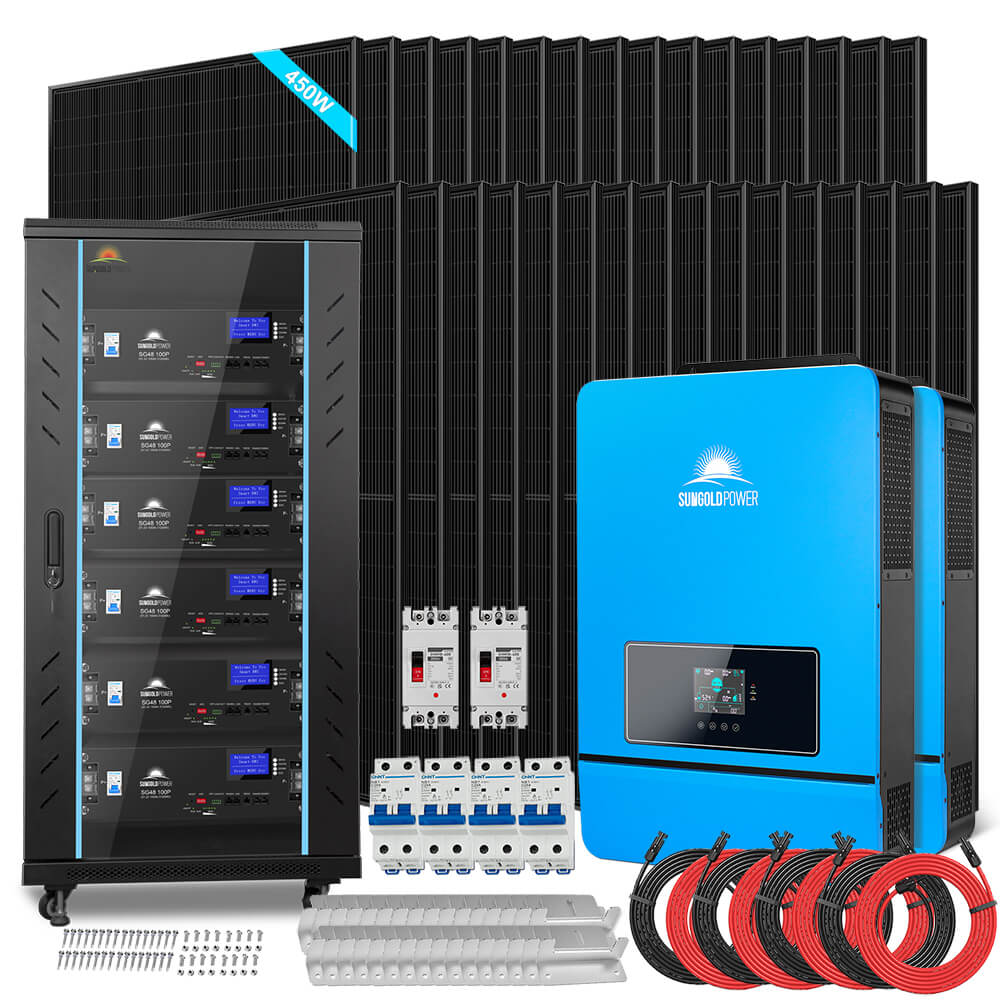 OFF GRID SOLAR KIT 20KW 48VDC 120V/240V LIFEPO4 30.72KWH LITHIUM BATTERY 32 X 450 WATTS SOLAR PANELS SGR-20K30E - Energize Trek