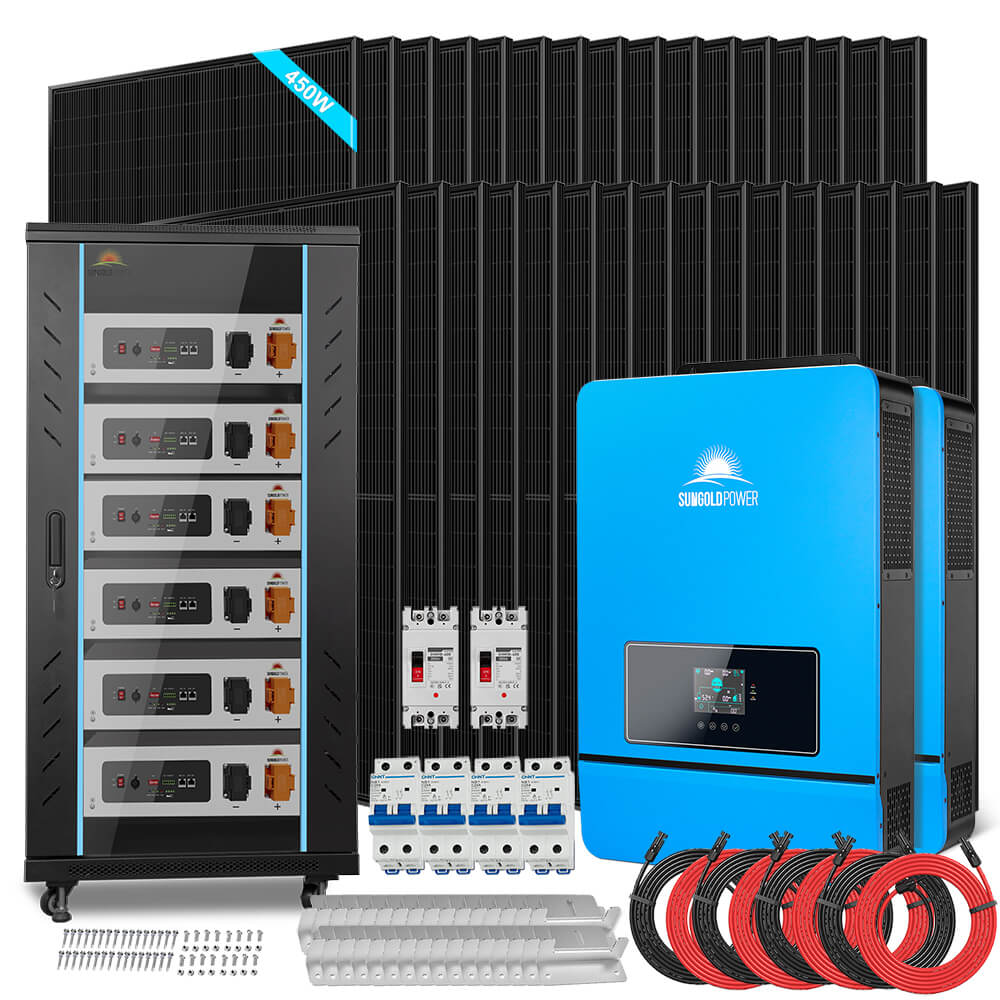 OFF GRID SOLAR KIT 20KW 48VDC 120V/240V LIFEPO4 30.72KWH LITHIUM BATTERY 32 X 450 WATTS SOLAR PANELS SGR-20K30E - Energize Trek