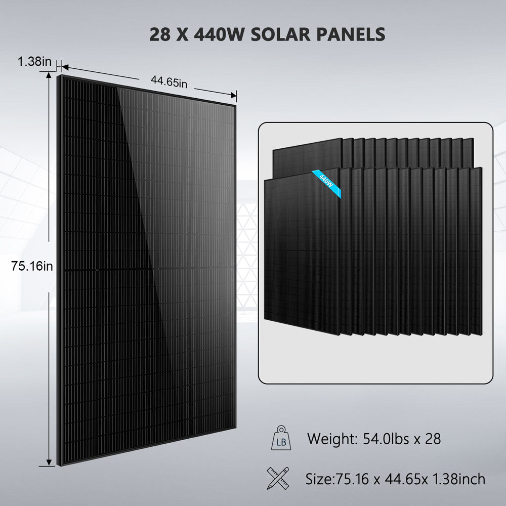 Hybrid Solar Kit 11.4KW 48V Split Phase 30.72KWH Lithium Battery 28 X 450 Watt Solar Panel SGH-11N3E - Energize Trek