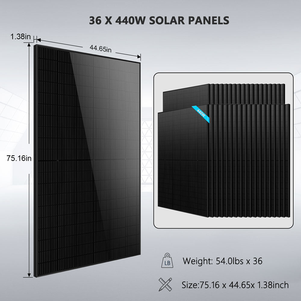 Hybrid Solar Kit 11.4KW 48V Split Phase 51.2 KWH Lithium Battery 36 X 450 Watt Solar Panel SGH-11N5E - Energize Trek