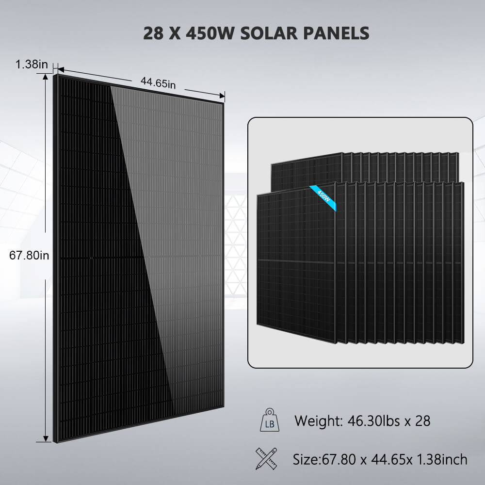 Hybrid Solar Kit 11.4KW 48V Split Phase 30.72KWH Lithium Battery 28 X 450 Watt Solar Panel SGH-11N3E - Energize Trek