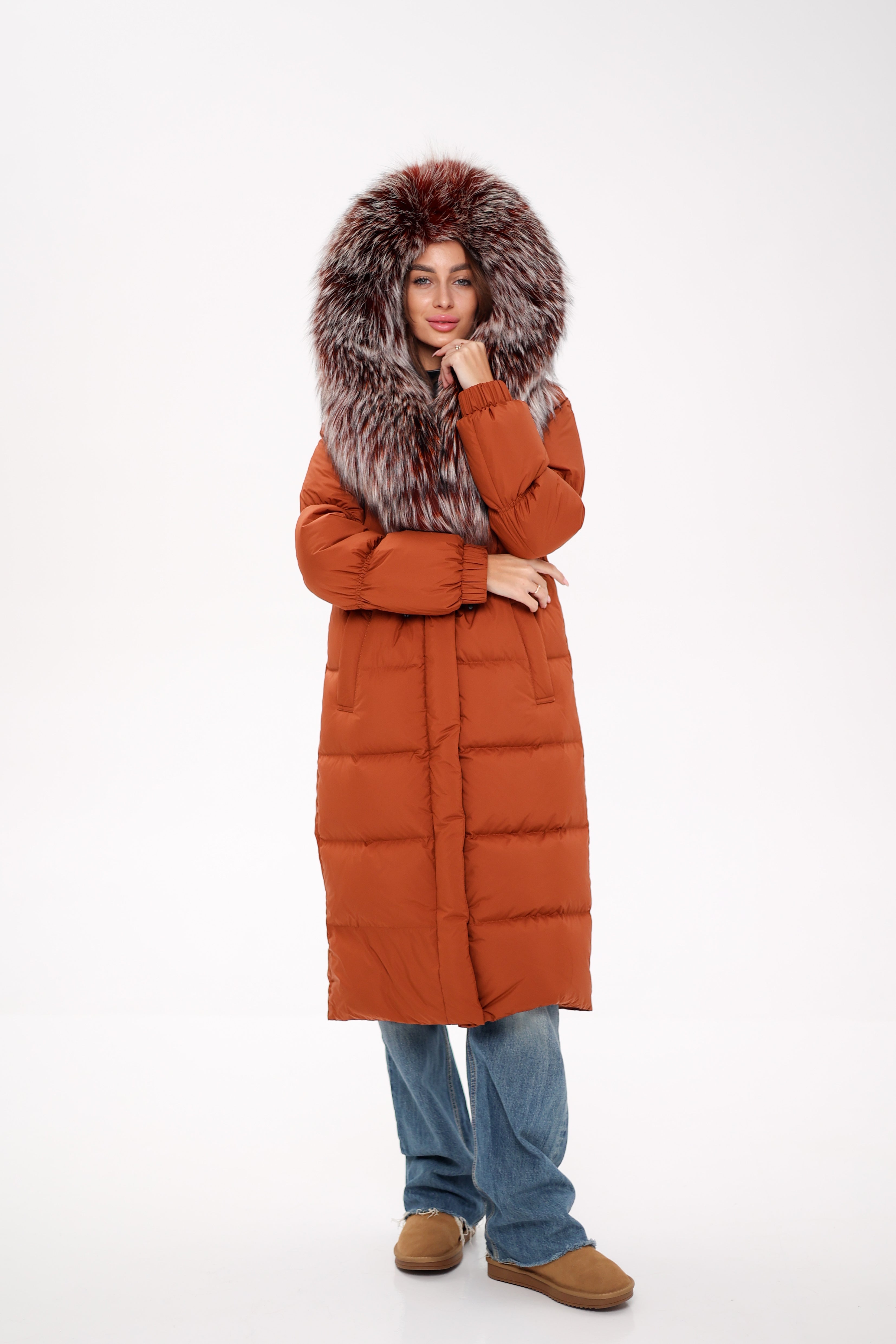 Genuine Silver Fox Fully Lined Hood Down Filled Coat - Energize Trek