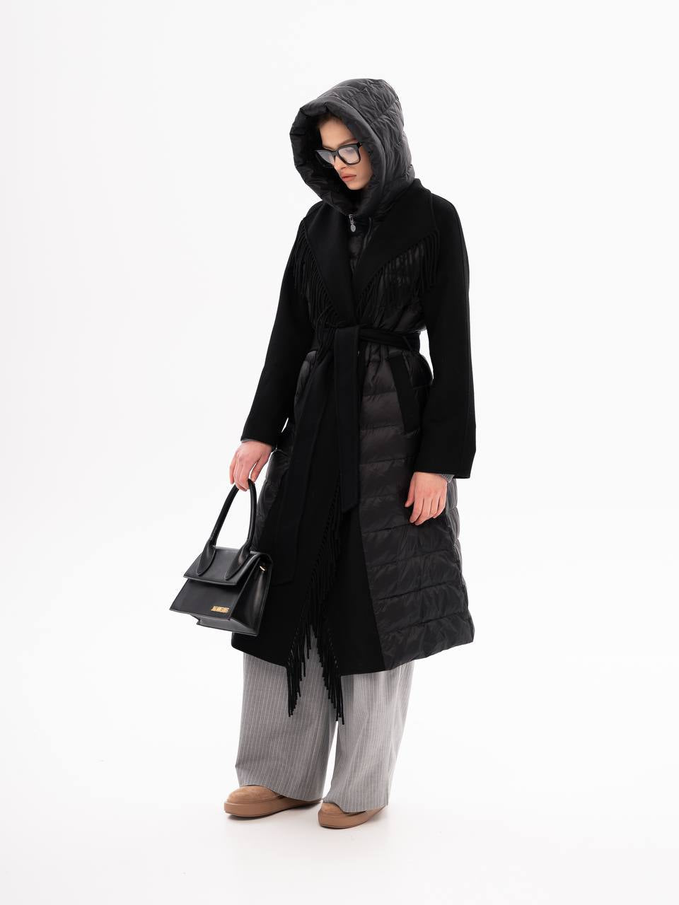 Kennedy Fringe Luxe Down Wool Blend Coat in Black - Energize Trek