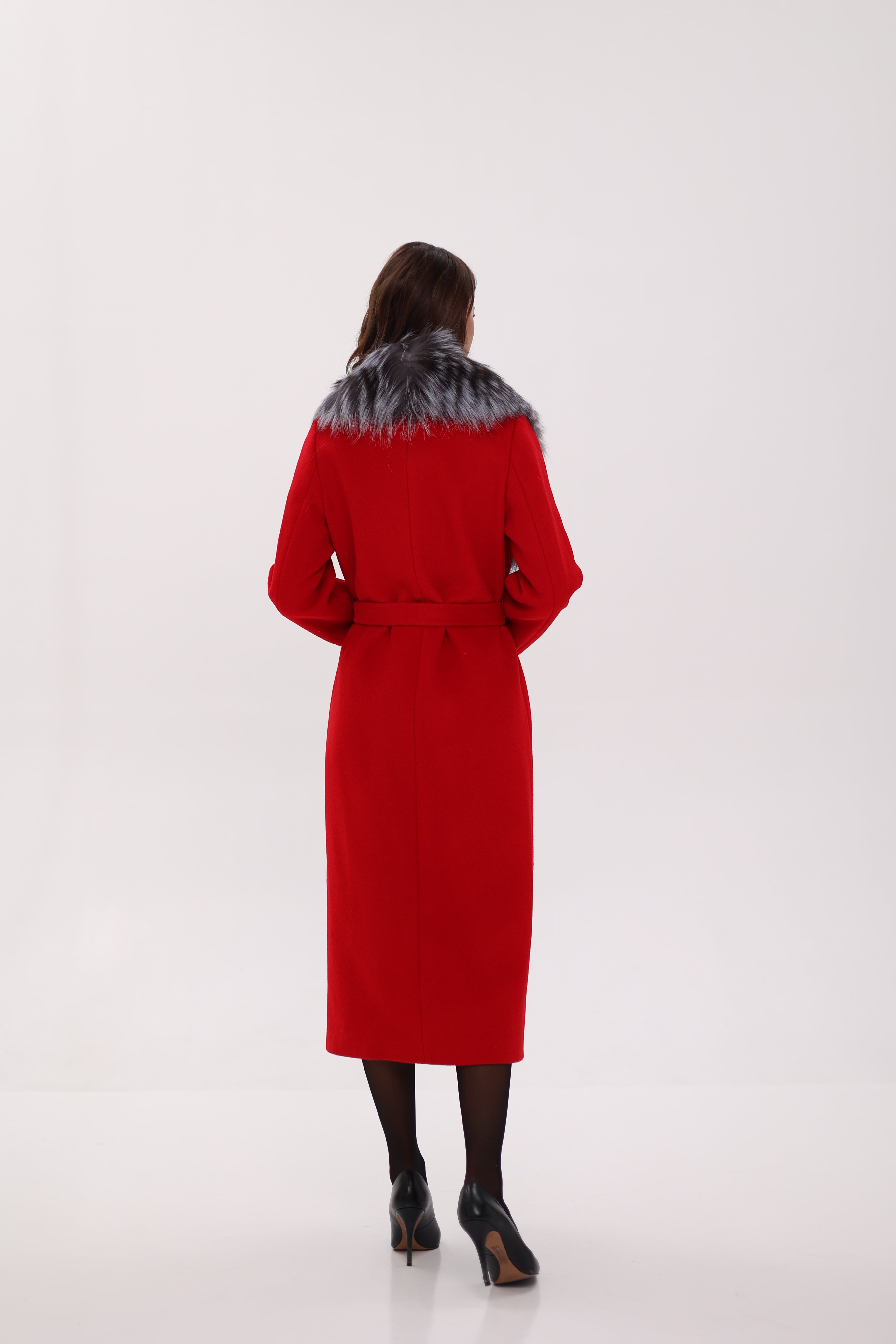 Genuine Silver Fox Virgin Wool Wrap Coat in Red - Energize Trek