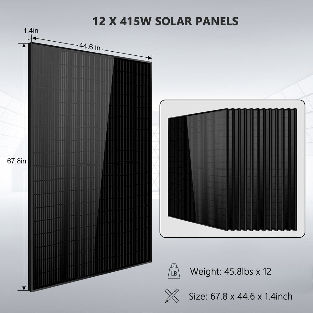 Off-Grid Solar Kit 12000W 48VDC 120V/240V LifePo4 25.6KWH Lithium Battery 12 X 415 Watts Solar Panels SGR-12K20E - Energize Trek