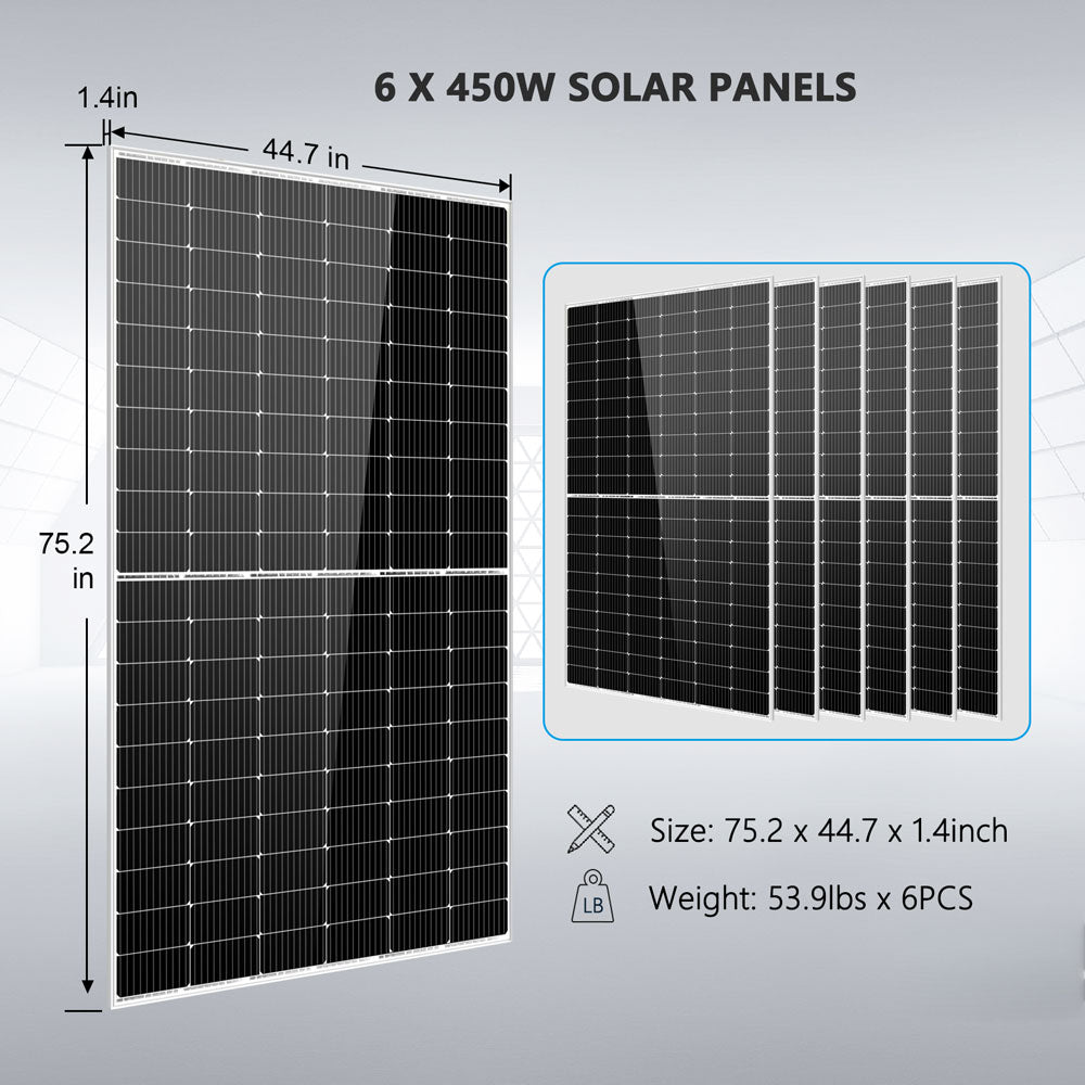 Complete off Grid Solar Kit 6500W 48V 120V/240V output 10.24KWH Lithium Battery 2700 Watt Solar Panel SGK-65PRO - Energize Trek