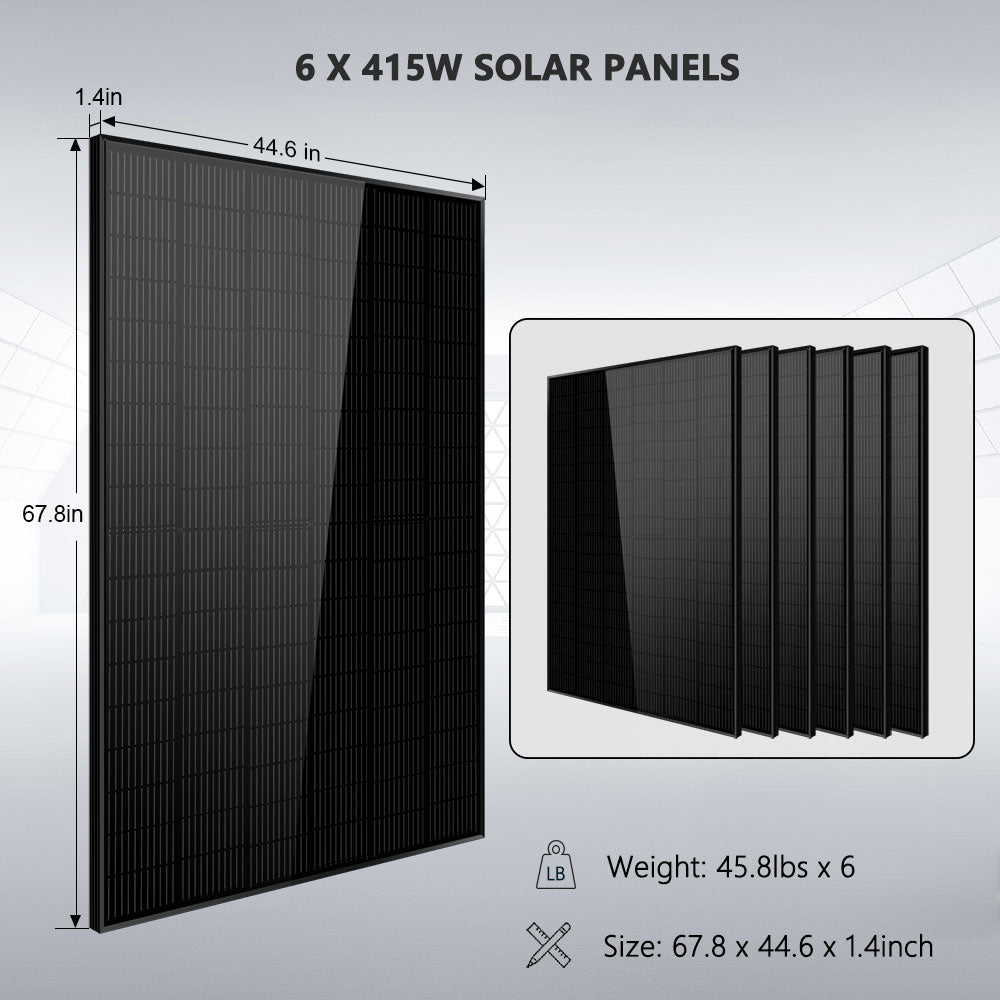 Off-Grid Solar Kit 5000W 48VDC 120V LifePo4 10.24KWH Lithium Battery 6 X 415 Watts Solar Panels SGR-5KE - Energize Trek