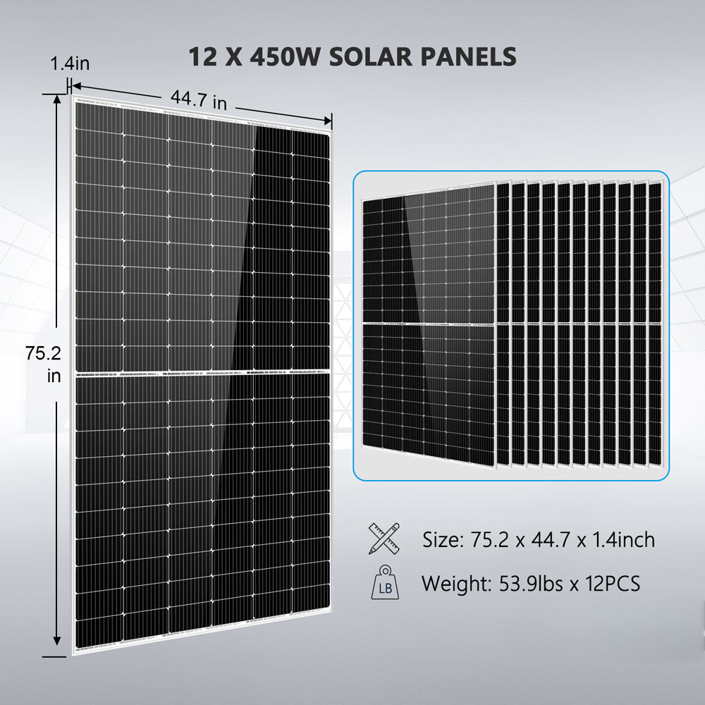 Complete off Grid Solar Kit 8000W 48V 120V/240V output 10.24KWH Lithium Battery 5400 Watt Solar Panel SGK-8MAX - Energize Trek