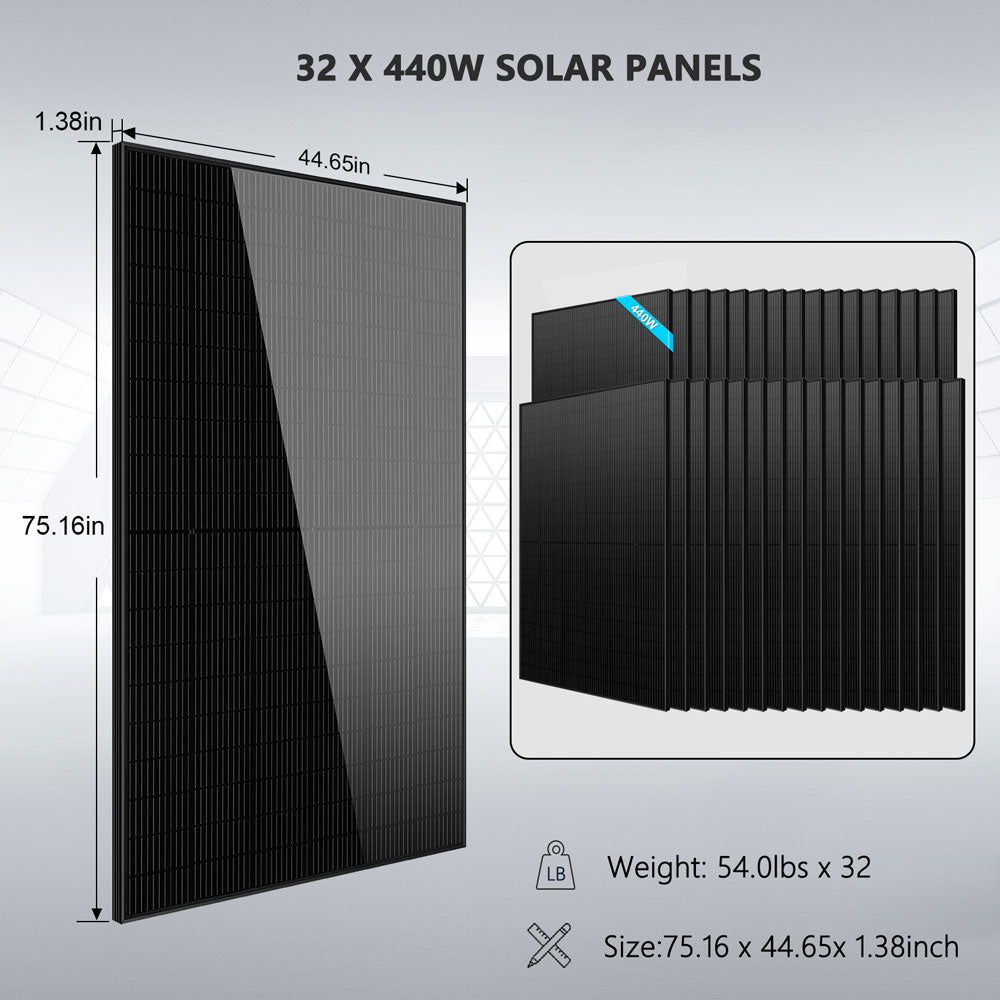 OFF GRID SOLAR KIT 20KW 48VDC 120V/240V LIFEPO4 30.72KWH LITHIUM BATTERY 32 X 450 WATTS SOLAR PANELS SGR-20K30E - Energize Trek