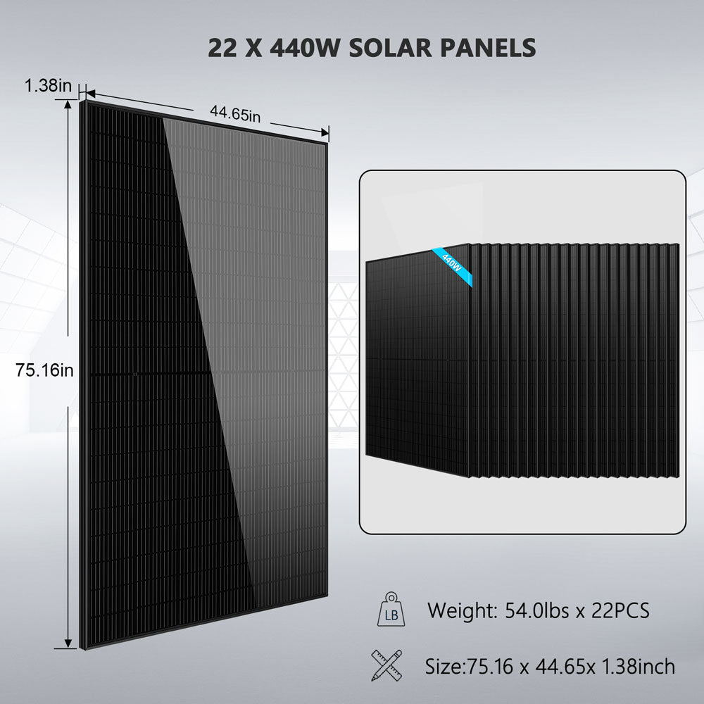 Off Grid Solar Kit 13000W 48VDC 120V/240KWH LiV LifePo4 25.6thium Battery 22 X 450 Watts Solar Panels SGR-13K25E - Energize Trek