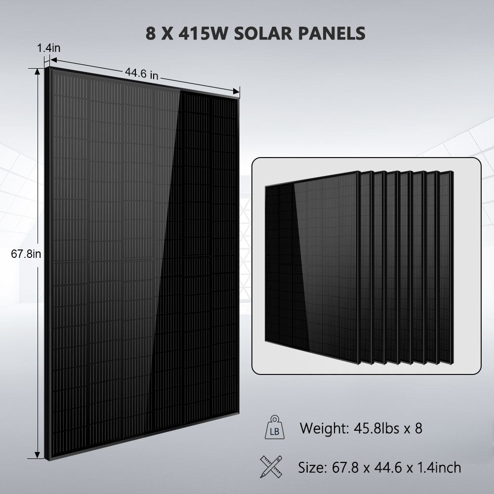 Off-Grid Solar Kit 6500W/ 8000W 48VDC 120V/240V LifePo4 10.24KWH-20.48KWH Lithium Battery 8 X 415 Watts Solar Panels SGR-8K10E - Energize Trek