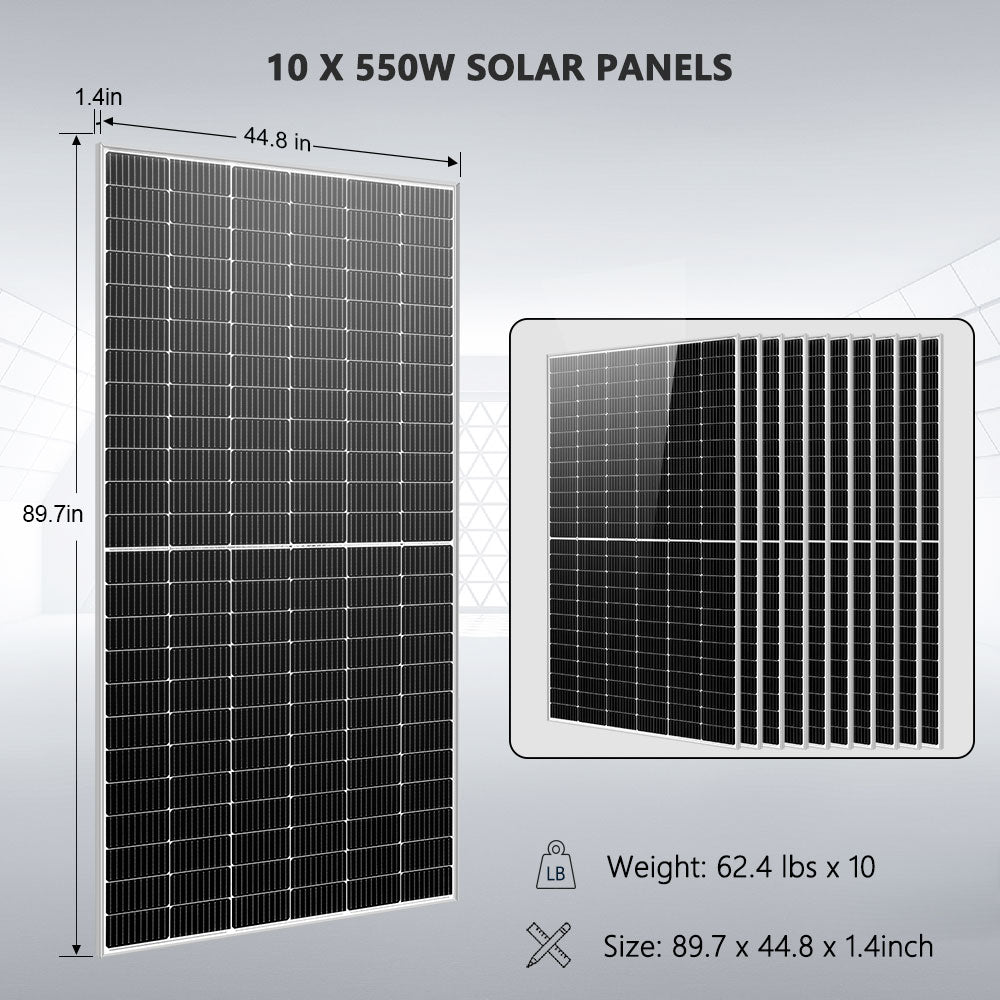 OFF GRID SOLAR KIT 10 X 550 WATTS SOLAR PANELS 4 X 5.12KWH POWERWALL LITHIUM BATTERY 10KW SOLAR INVERTER 48VDC 120V/240V SGM-10K20 - Energize Trek