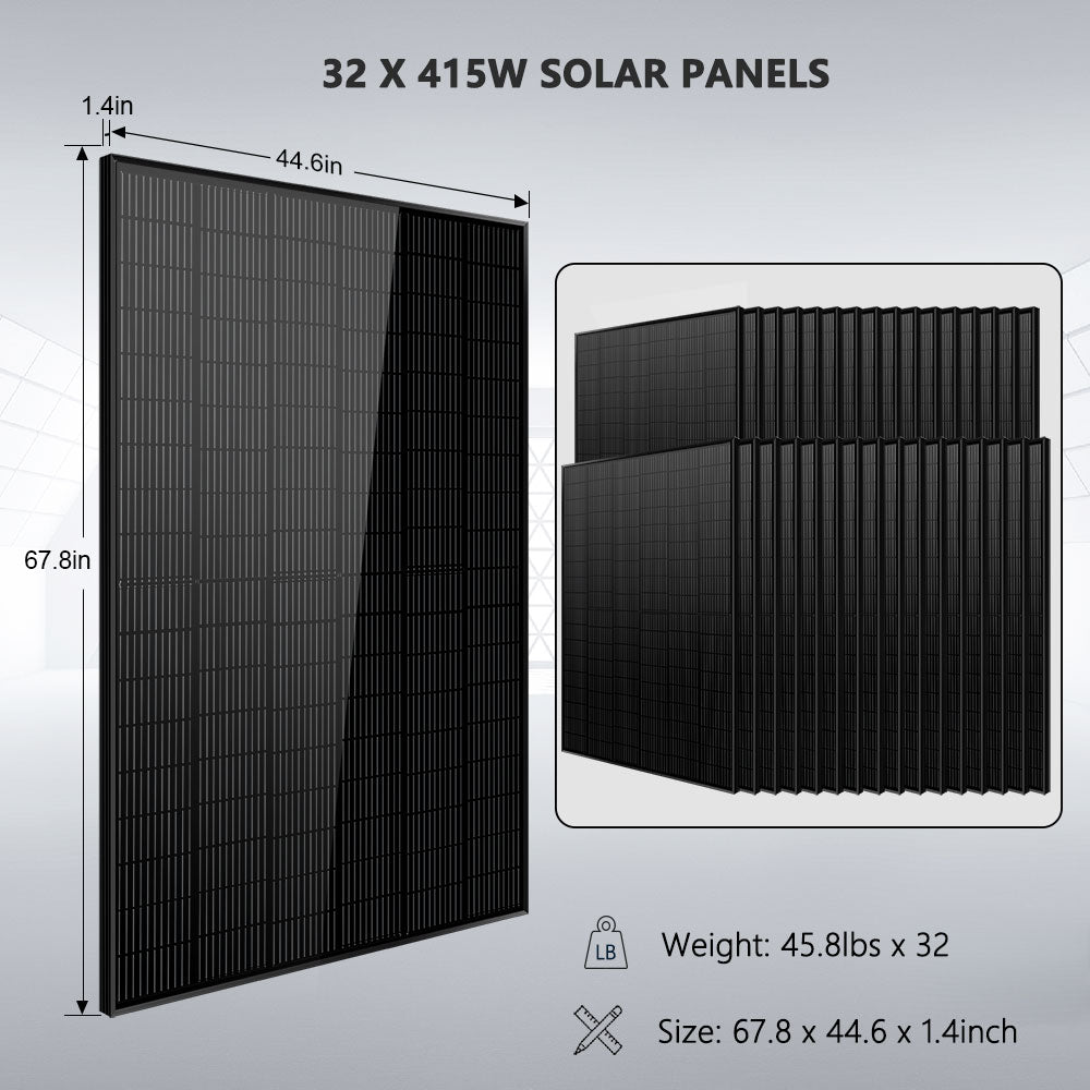 OFF GRID SOLAR KIT 16KW 48VDC 120V/240V LIFEPO4 25.6KWH LITHIUM BATTERY 32 X 415 WATTS SOLAR PANELS SGR-16K25E - Energize Trek