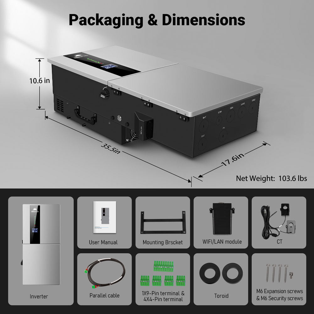 11.4KW 48V Split Phase Hybrid Solar Inverter | Whole Home Backup (200A) | SGN-11K15PRO - Energize Trek
