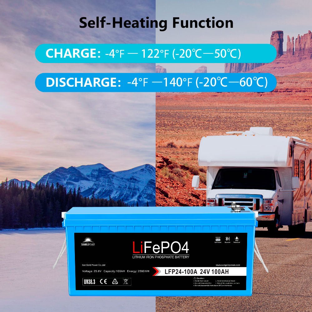 4 X 24V 100Ah LiFePo4 Deep Cycle Lithium Battery Bluetooth / Self-Heating / IP65 - Energize Trek