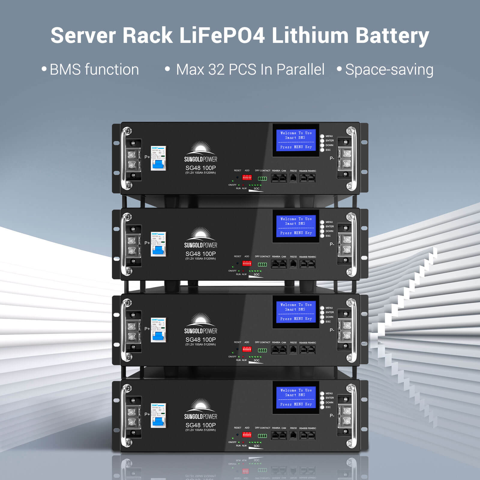 2 X 48V 100AH Server Rack LiFePO4 Lithium Battery SG48100P UL1973 UL9540A - Energize Trek