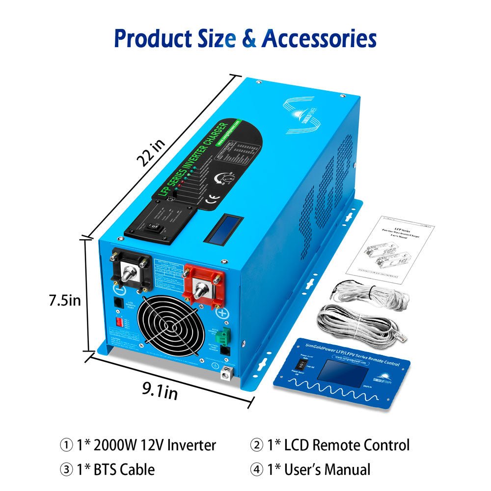 2000W DC 12V Pure Sine Wave Inverter With Charger - Energize Trek