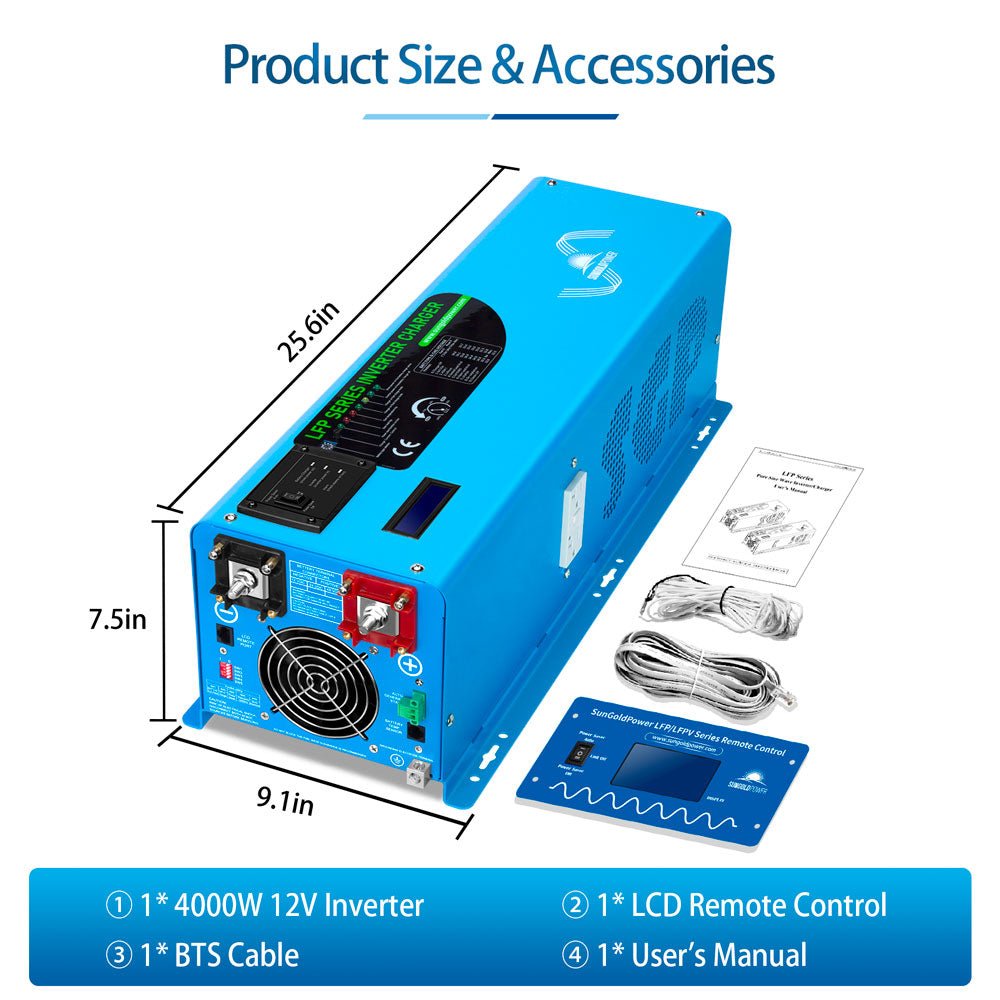 2000W/ 3000W/ 4000W DC 12V Pure Sine Wave Inverter With Charger - Energize Trek