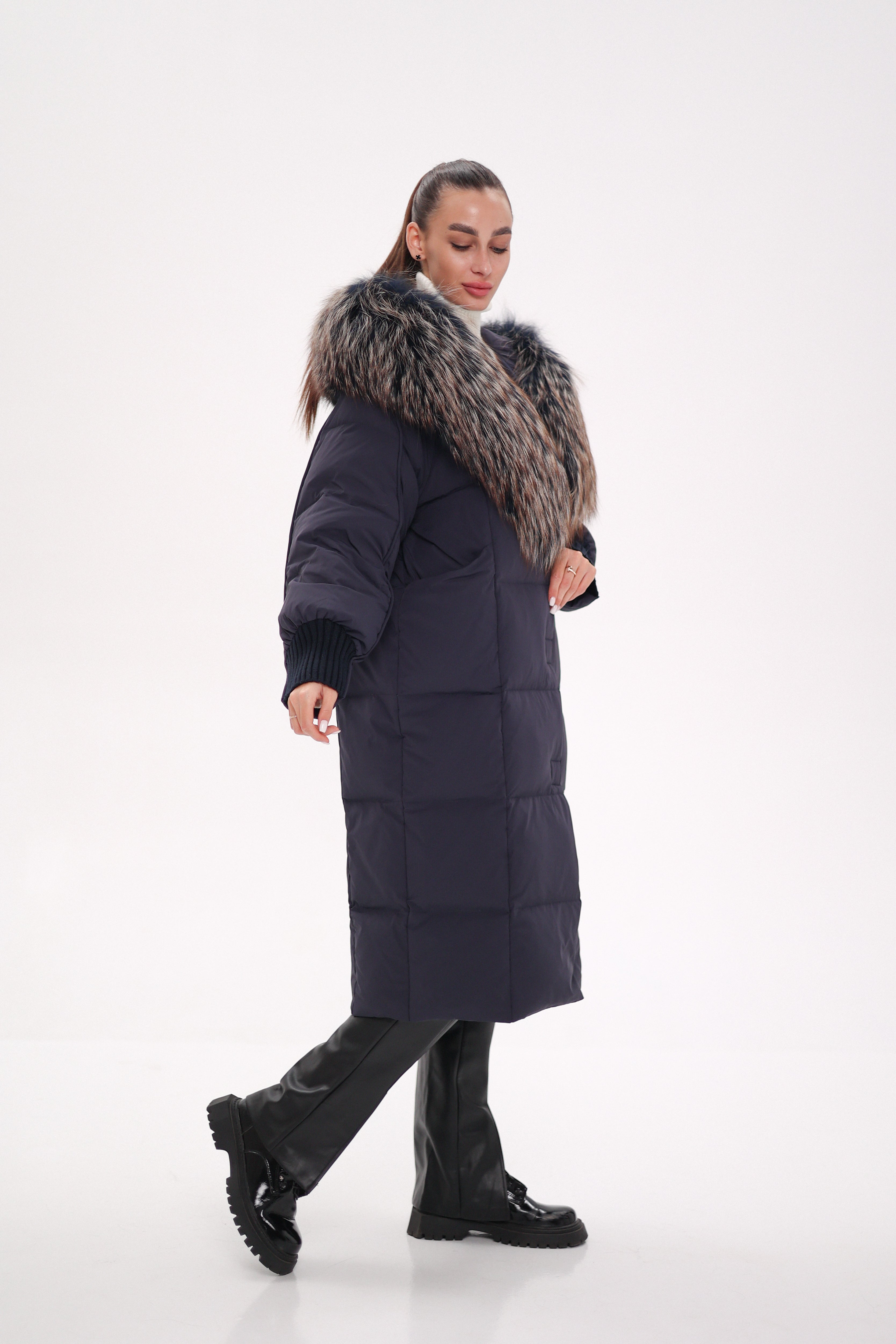 Rei Genuine Fur Trim Hooded Down Coat in Navy - Energize Trek