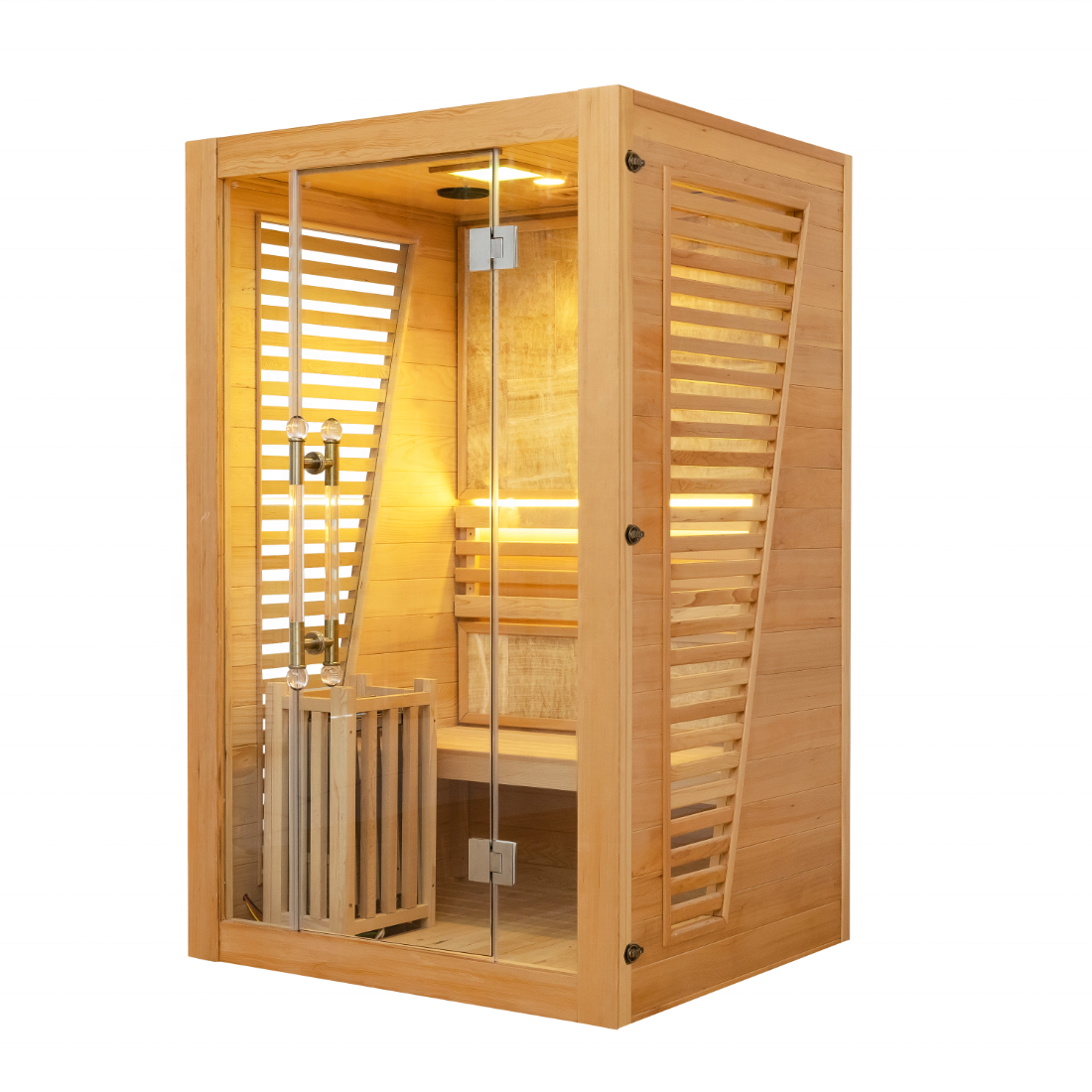 SAUNA EVOLUTION® Commercial Red Cedar Hemlock Indoor Steam Sauna Room Glass 01 - Energize Trek