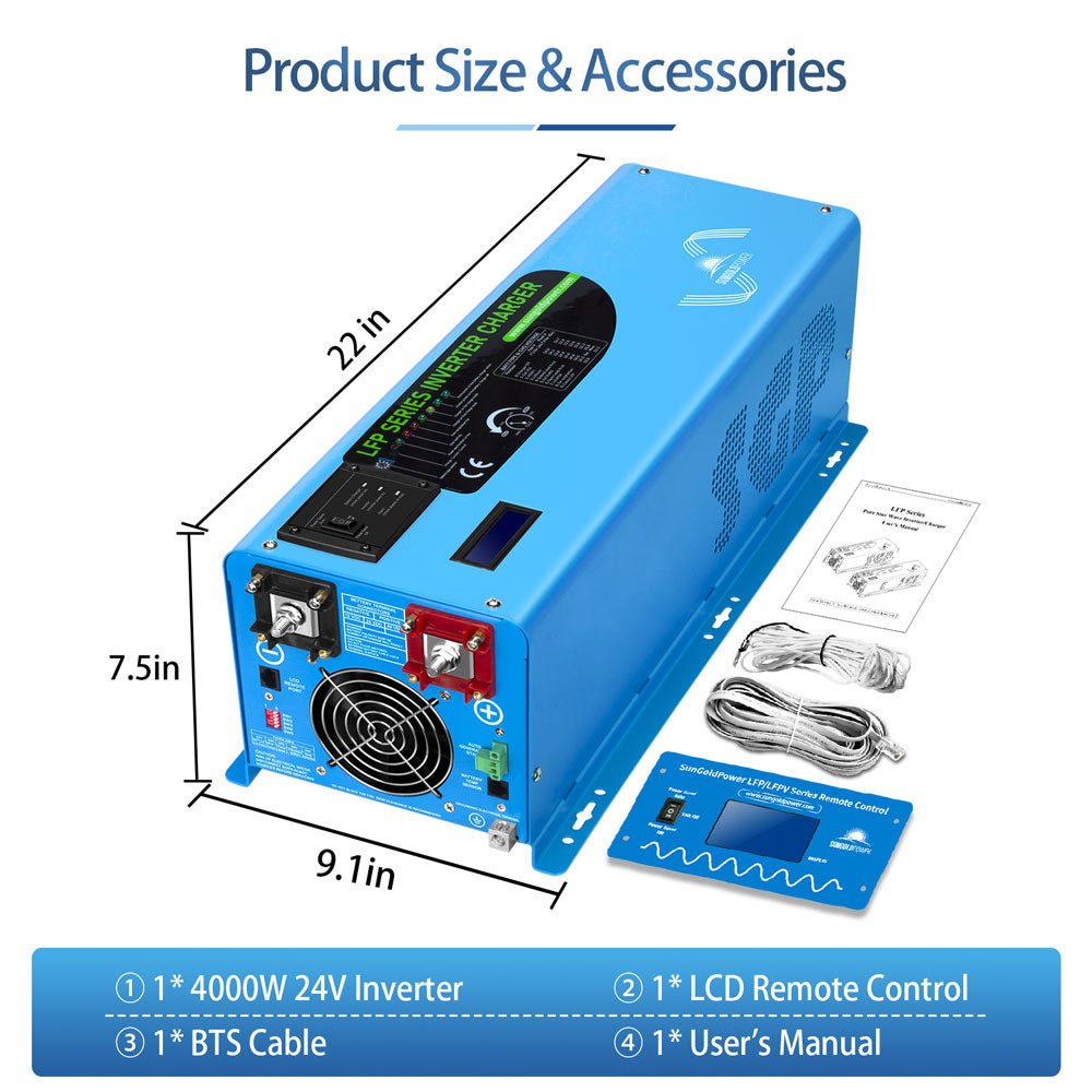 4000W DC 24V Pure Sine Wave Inverter With Charger - Energize Trek