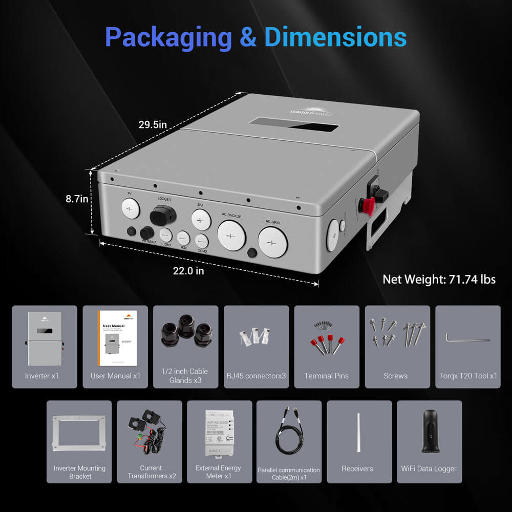 High Voltage 11.4KW Hybrid Split Phase Inverter with APS Transmitter SG11.4KHB-HV - Energize Trek