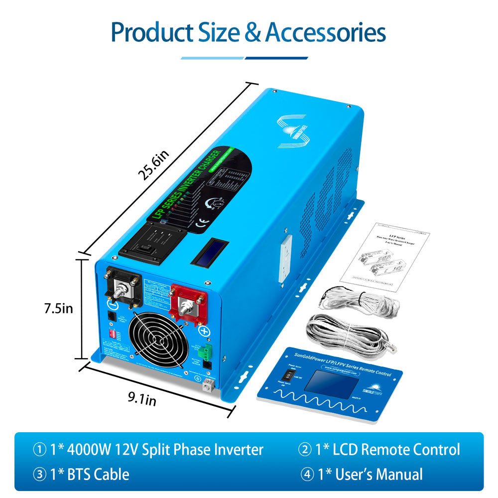 4000W DC 12V Split Phase Pure Sine Wave Inverter With Charger - Energize Trek