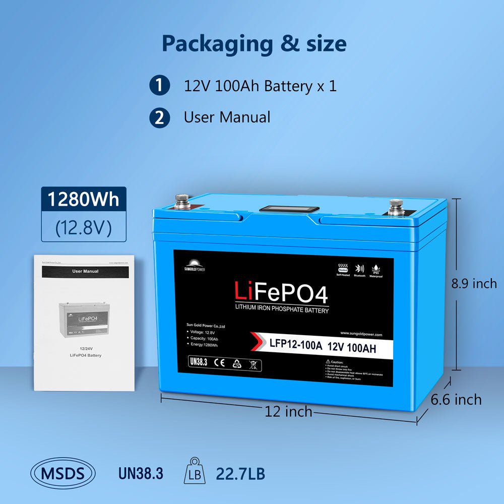 12V 100AH LiFePO4 Deep Cycle Lithium Battery / Bluetooth /Self-heating / IP65 - Energize Trek
