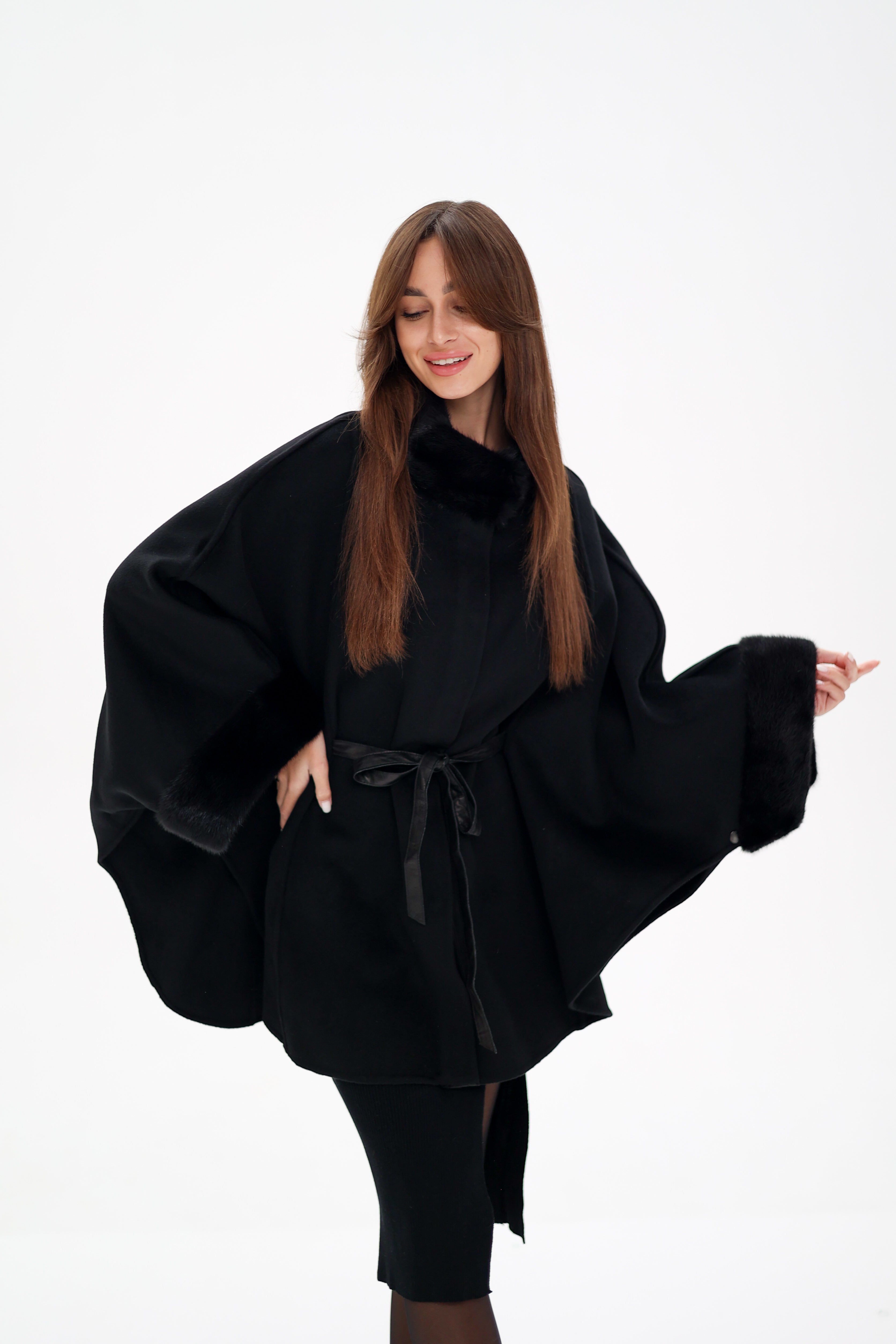 Genuine Scandinavian Mink Fur Double Face Wool Poncho - Energize Trek