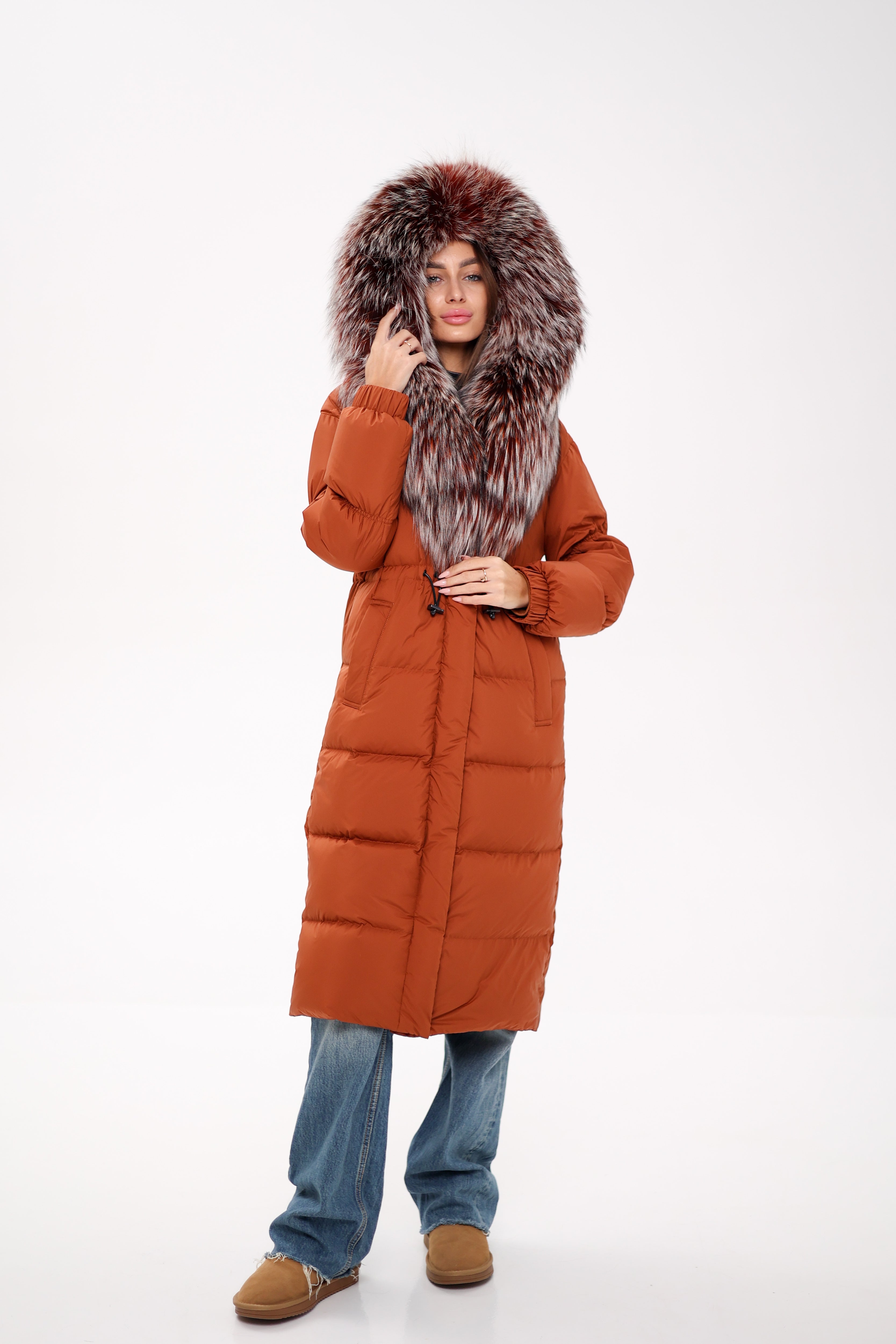 Genuine Silver Fox Fully Lined Hood Down Filled Coat - Energize Trek