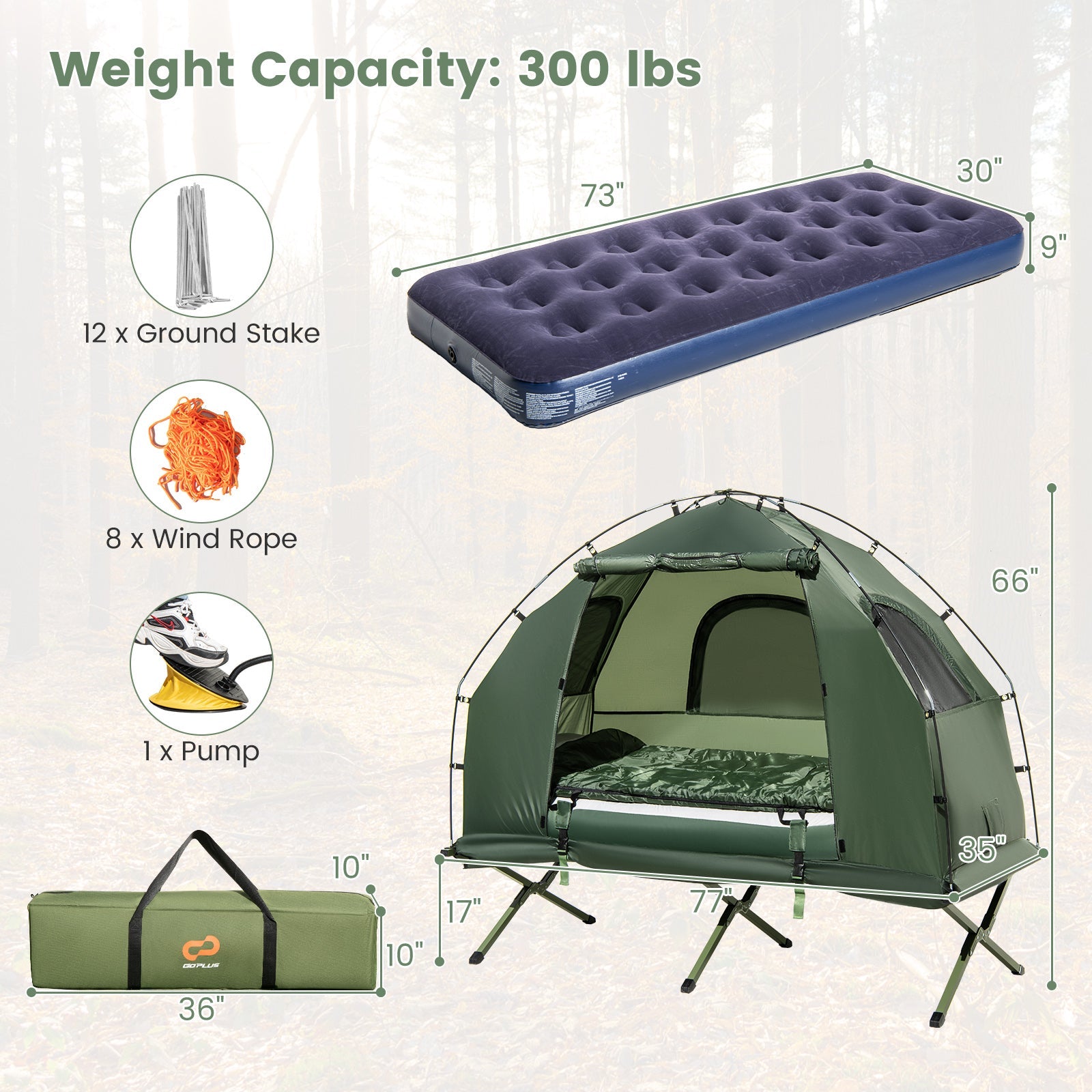 1-Person Folding Camping Tent with Sunshade and Air Mattress - Energize Trek