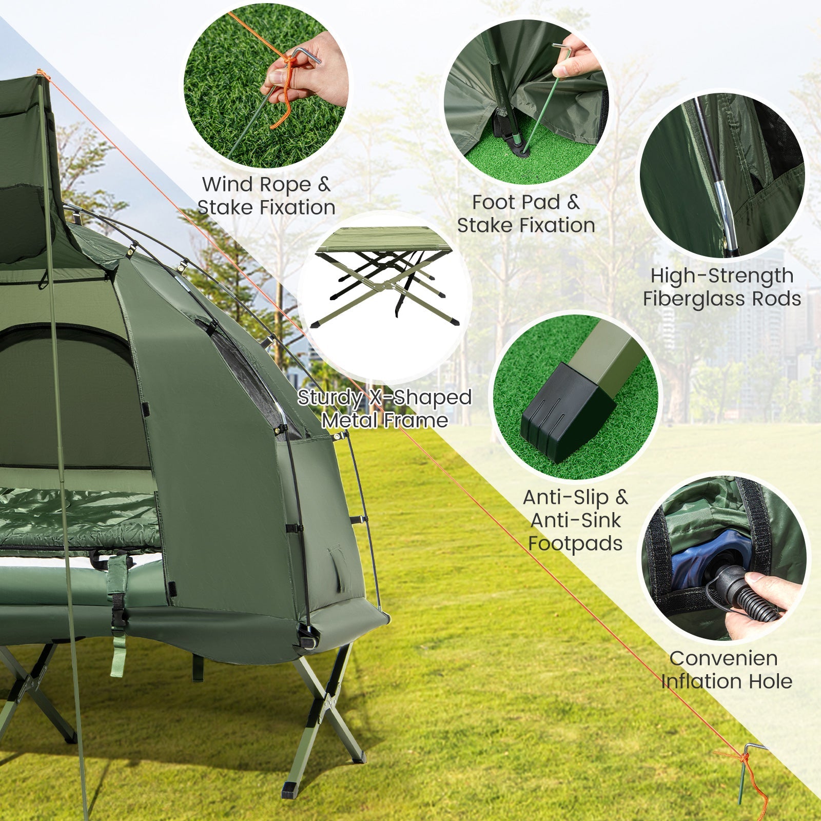 1-Person Folding Camping Tent with Sunshade and Air Mattress - Energize Trek