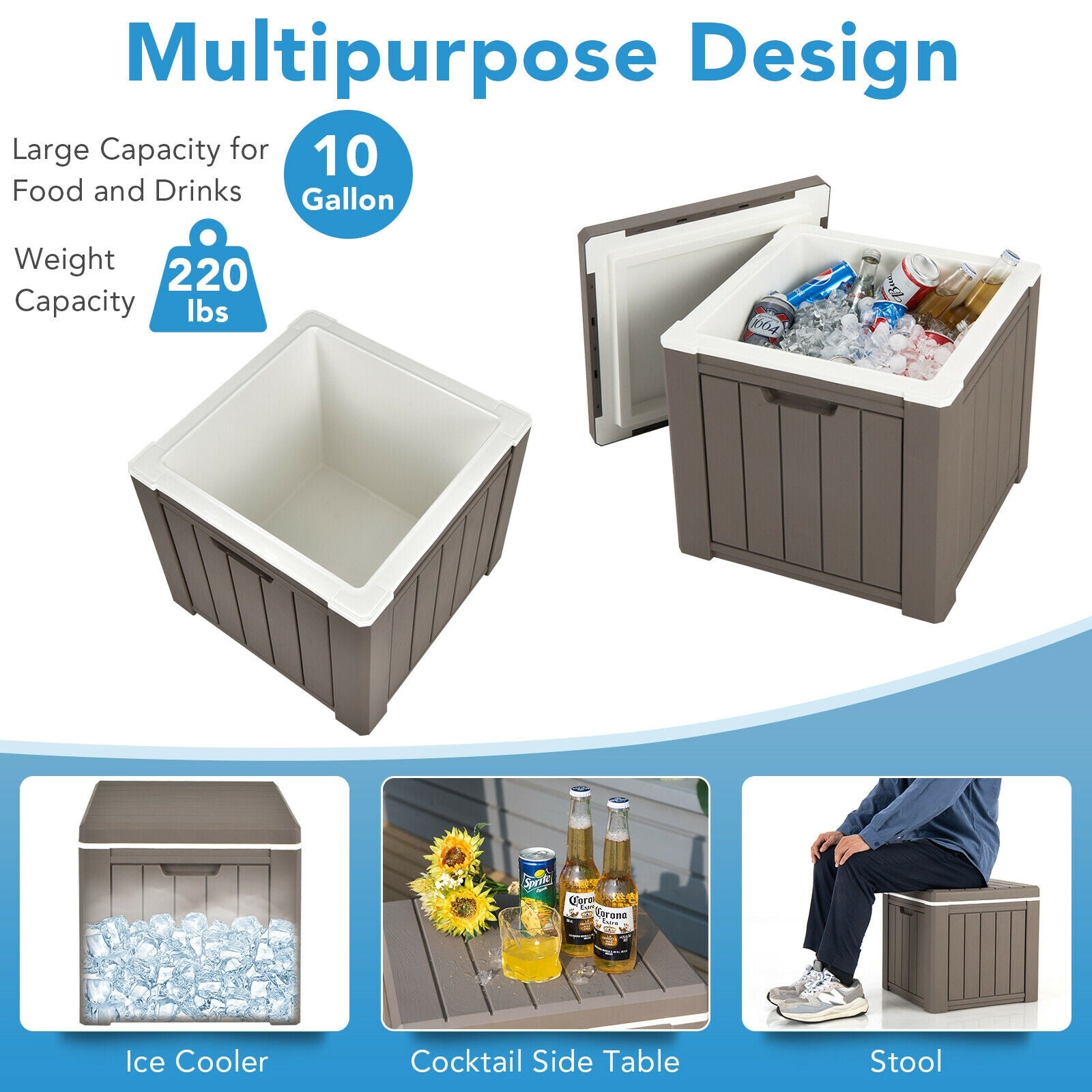 10 4-in-1 Gallon Storage Cooler for Picnic and Outdoor Activities - Energize Trek