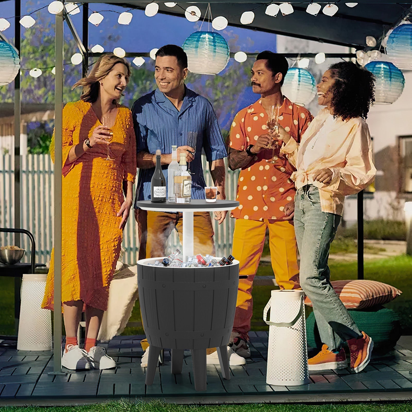 10 Gallon Cooler Bar Table Outdoor Coffee Table Ice Bucket with Telescopic Tabletop for Beer and Wine - Energize Trek
