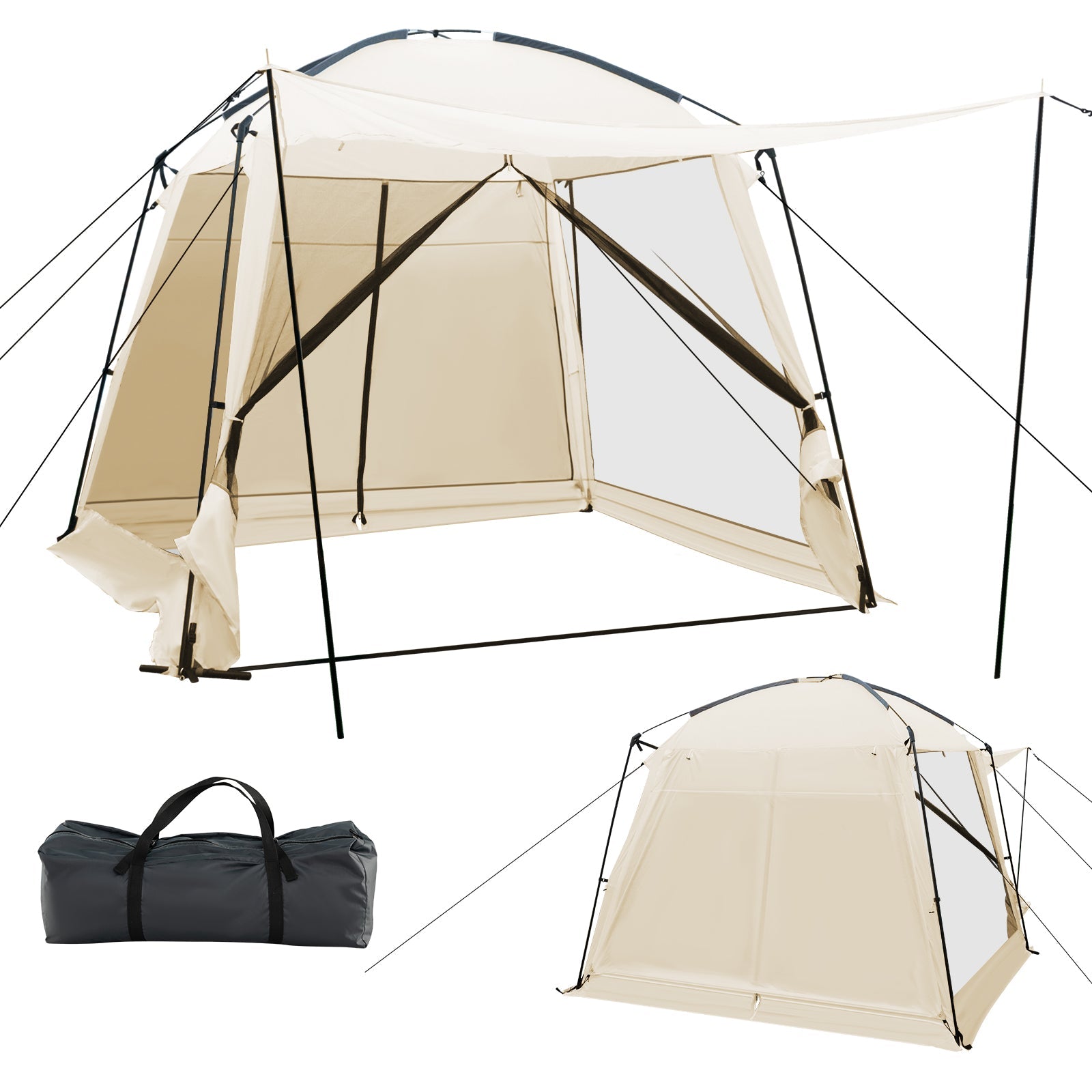 10 x 10 Feet Screened Canopy Tent w/ Vestibule and Zippered Door-Beige - Energize Trek