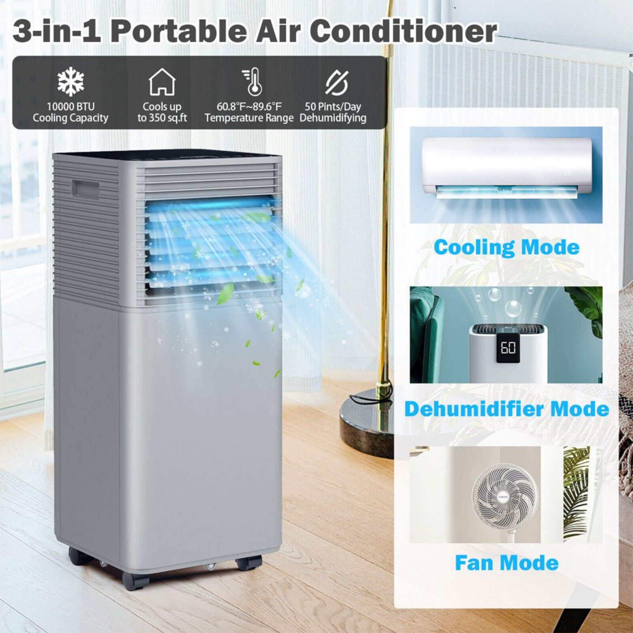 10K BTU Portable Room Air Conditioner Unit With Dehumidifier And Fan Mode (SAK30782) - Energize Trek