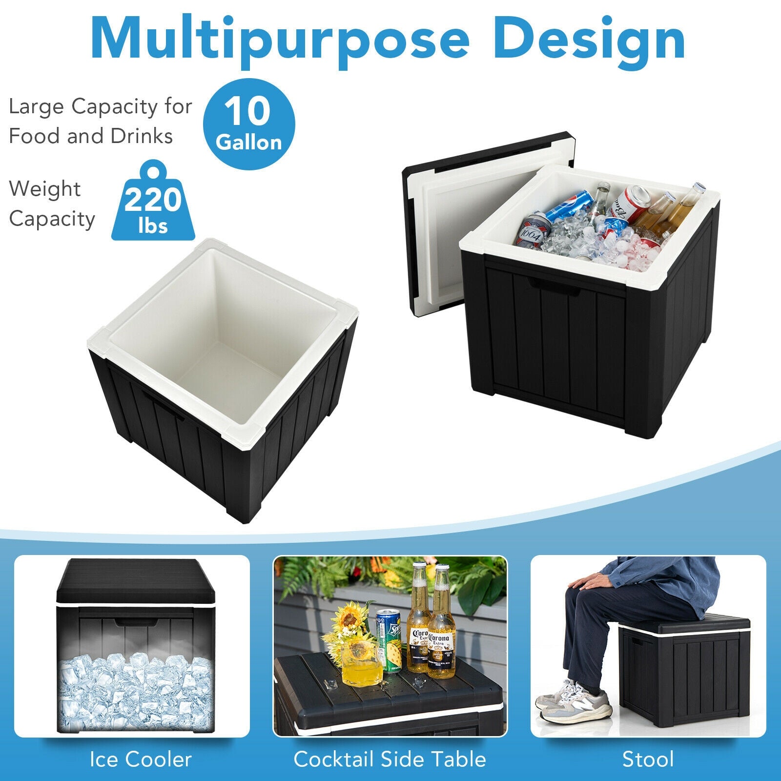 10 4-in-1 Gallon Storage Cooler for Picnic and Outdoor Activities