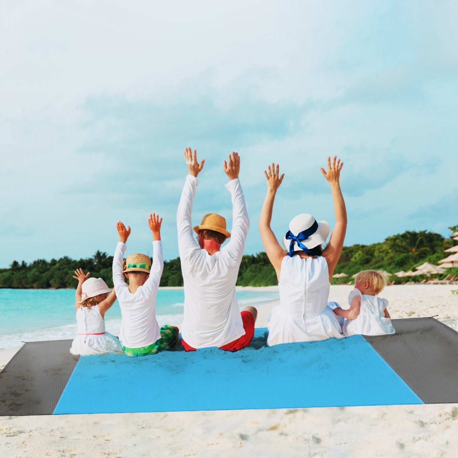 108x96.46in Sand Proof Picnic Blanket Water Resistant Foldable Camping Beach Mat w/ 4 Anchors 1 Carry Bag For 4-6 People - Energize Trek