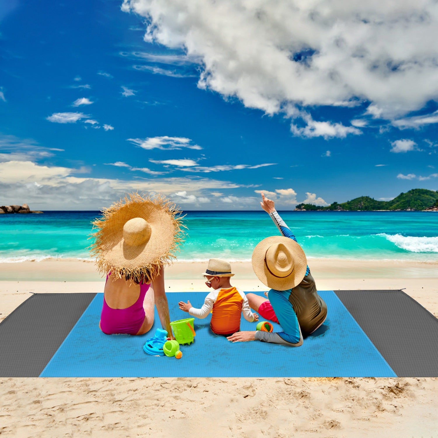108x96.46in Sand Proof Picnic Blanket Water Resistant Foldable Camping Beach Mat w/ 4 Anchors 1 Carry Bag For 4-6 People - Energize Trek