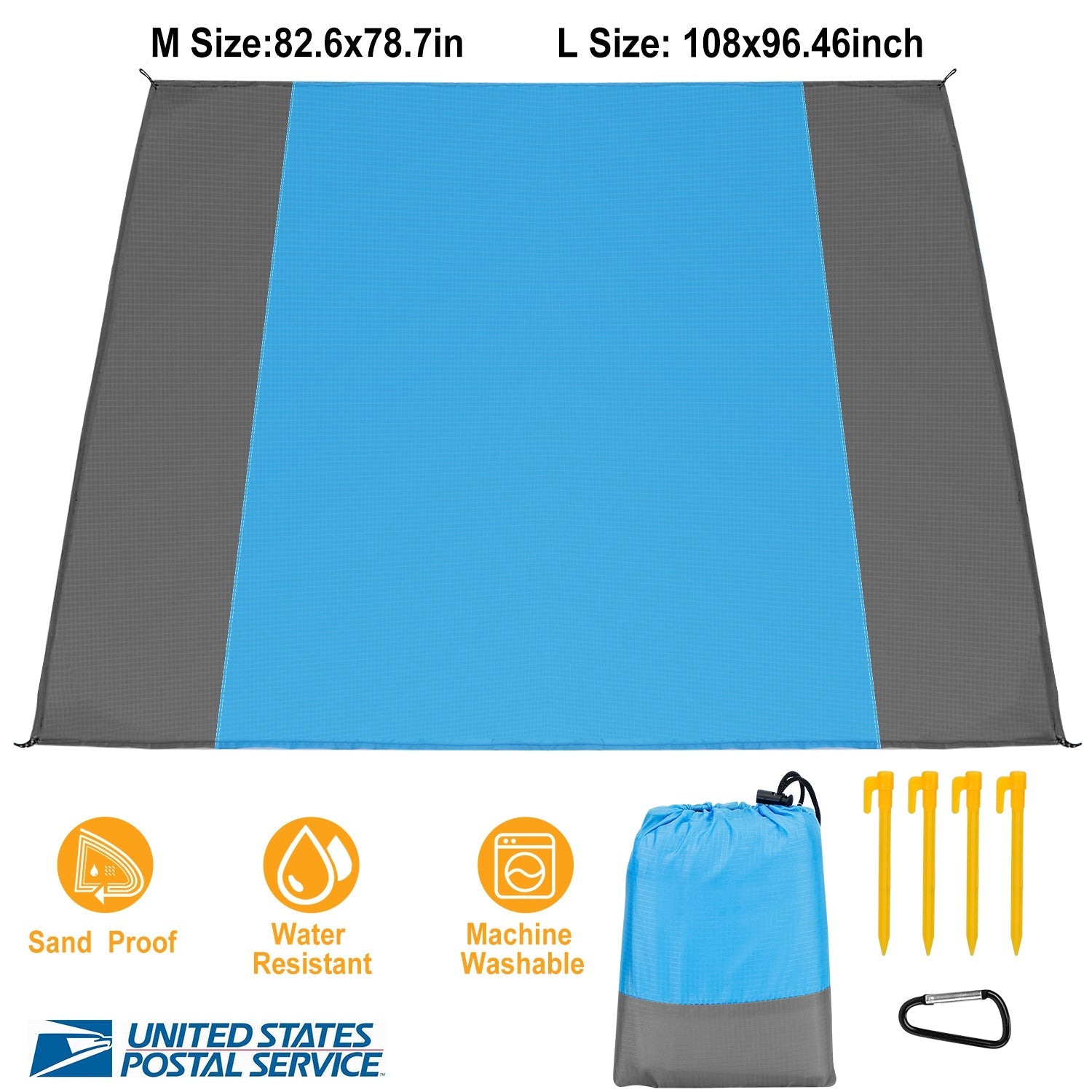 108x96.46in Sand Proof Picnic Blanket Water Resistant Foldable Camping Beach Mat w/ 4 Anchors 1 Carry Bag For 4-6 People - Energize Trek