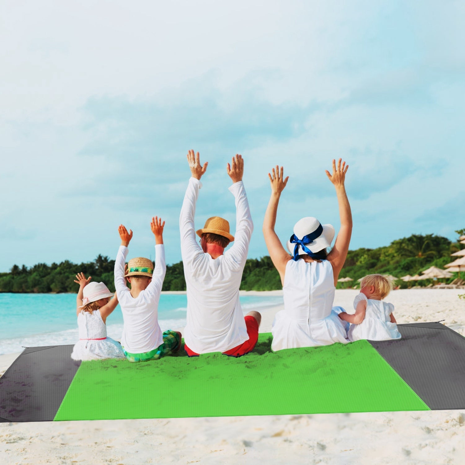108x96.46in Sand Proof Picnic Blanket Water Resistant Foldable Camping Beach Mat w/ 4 Anchors 1 Carry Bag For 4-6 People - Energize Trek