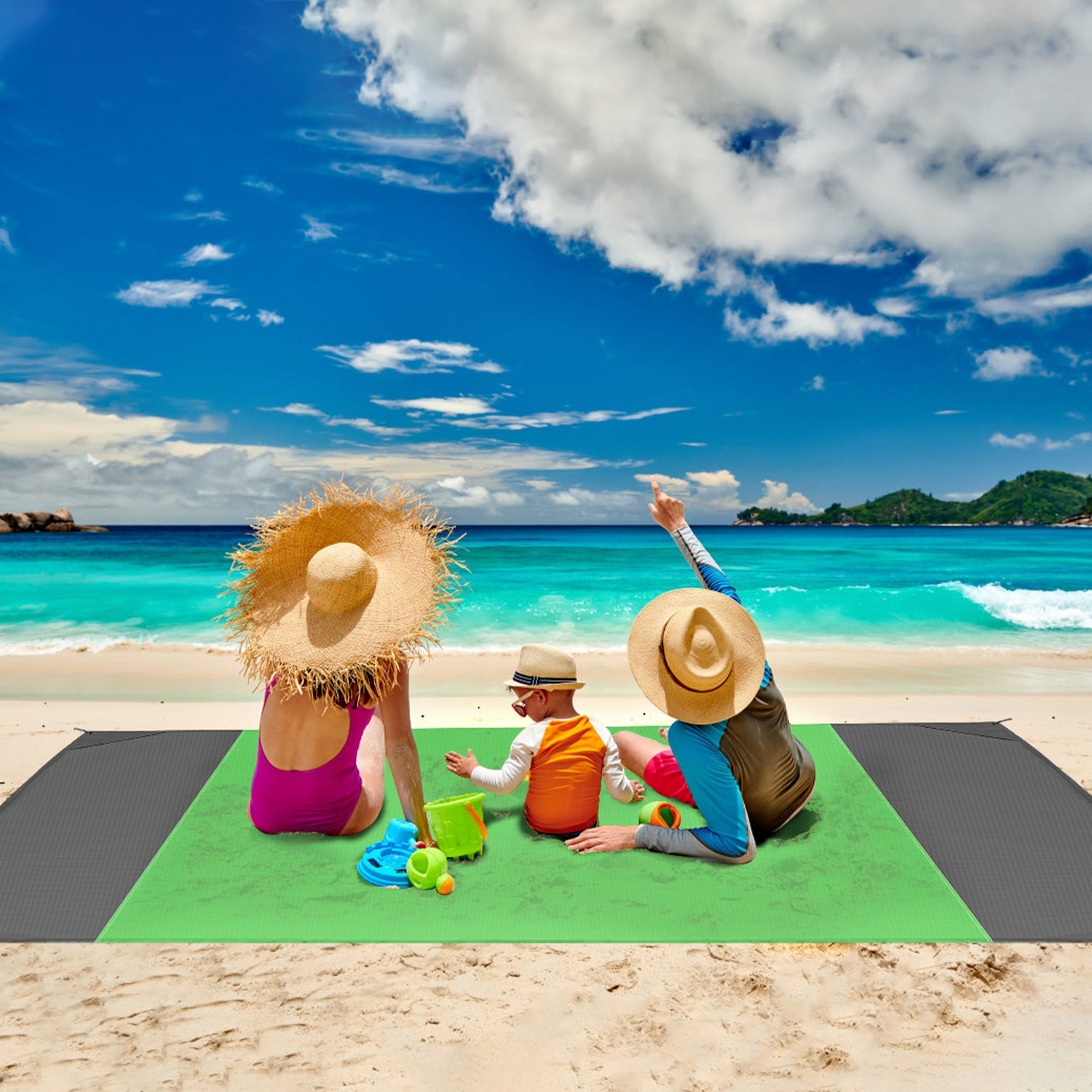 108x96.46in Sand Proof Picnic Blanket Water Resistant Foldable Camping Beach Mat w/ 4 Anchors 1 Carry Bag For 4-6 People - Energize Trek