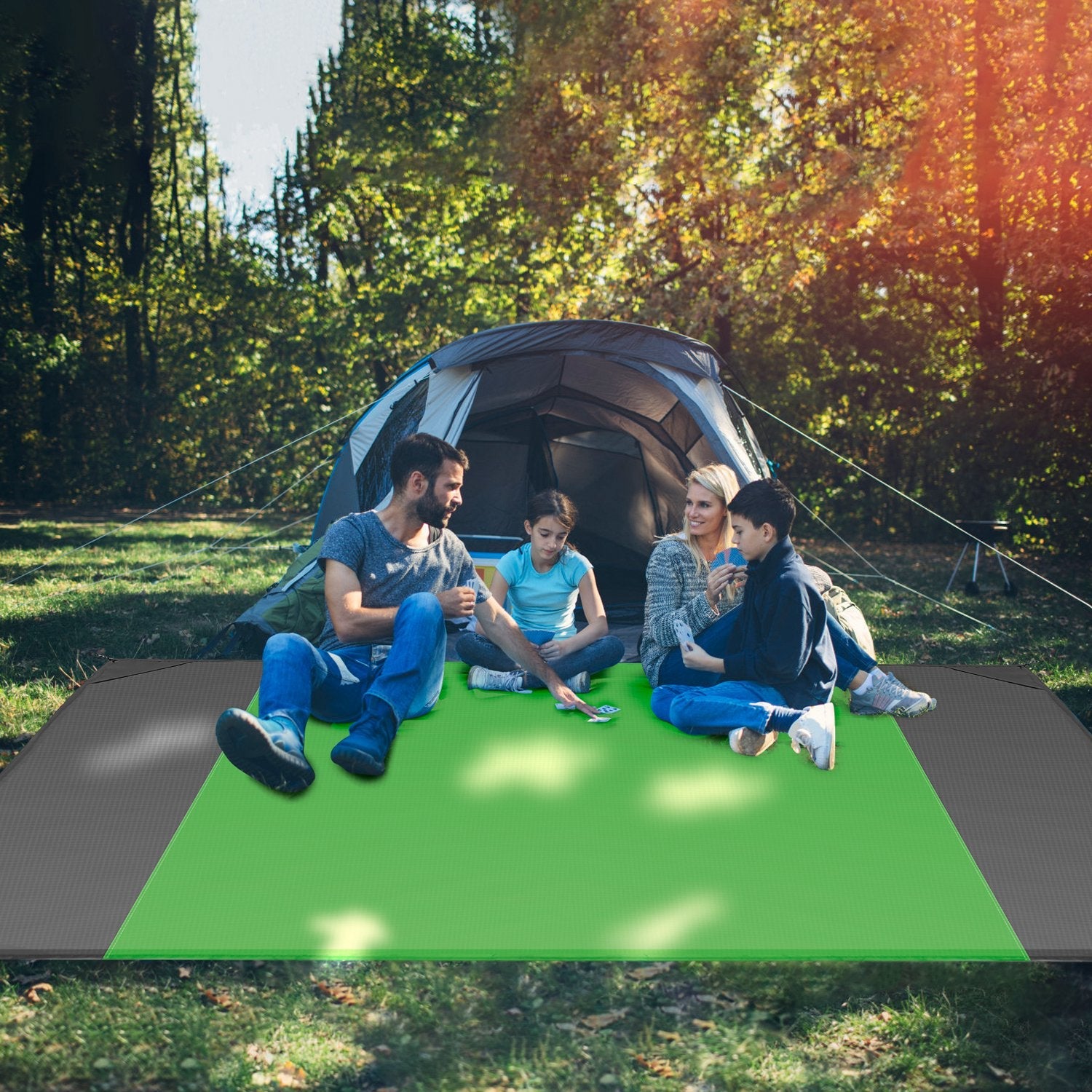 108x96.46in Sand Proof Picnic Blanket Water Resistant Foldable Camping Beach Mat w/ 4 Anchors 1 Carry Bag For 4-6 People - Energize Trek