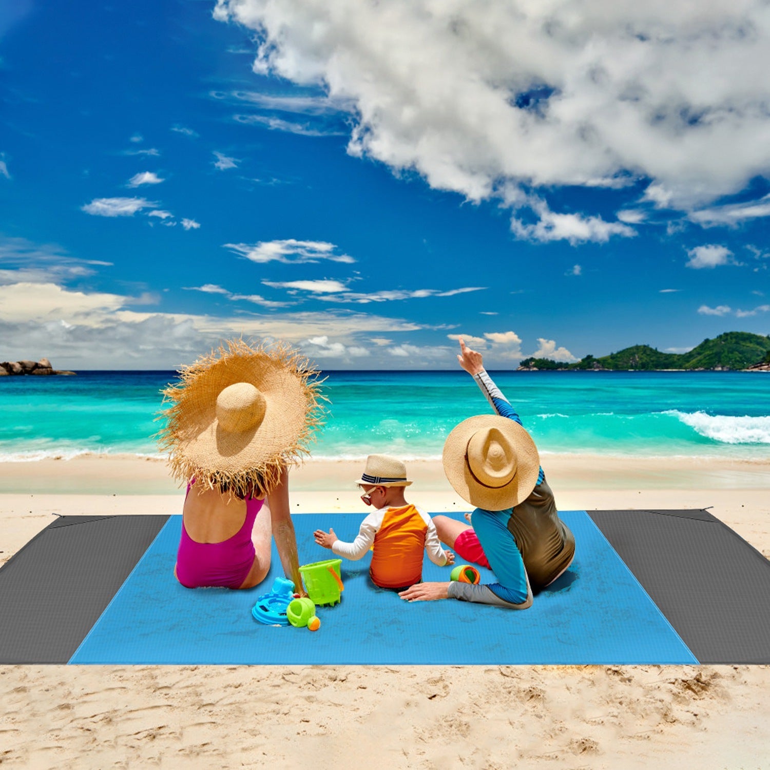 108x96.46in Sand Proof Picnic Blanket Water Resistant Foldable Camping Beach Mat w/ 4 Anchors 1 Carry Bag For 4-6 People - Energize Trek