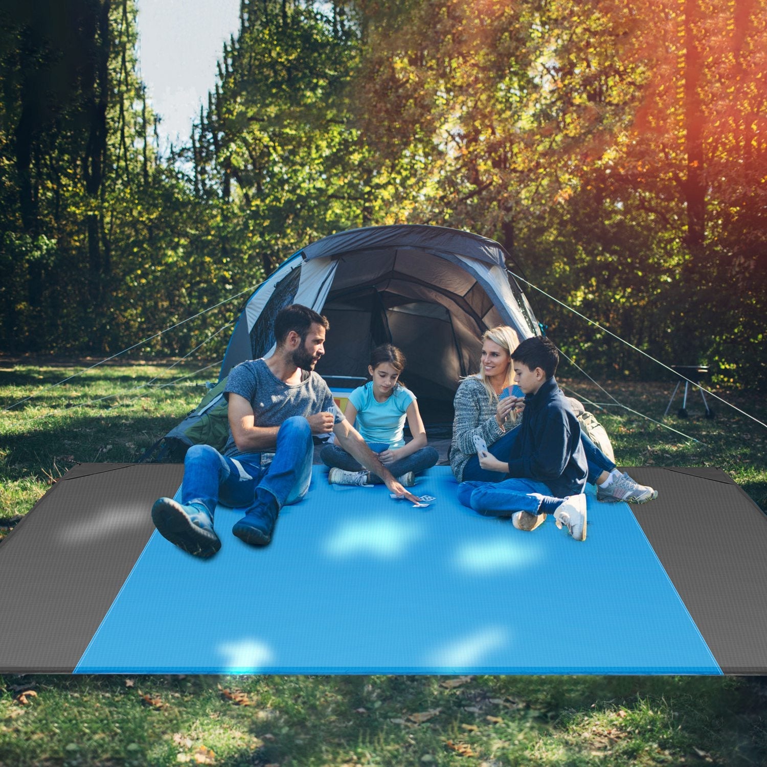 108x96.46in Sand Proof Picnic Blanket Water Resistant Foldable Camping Beach Mat w/ 4 Anchors 1 Carry Bag For 4-6 People - Energize Trek