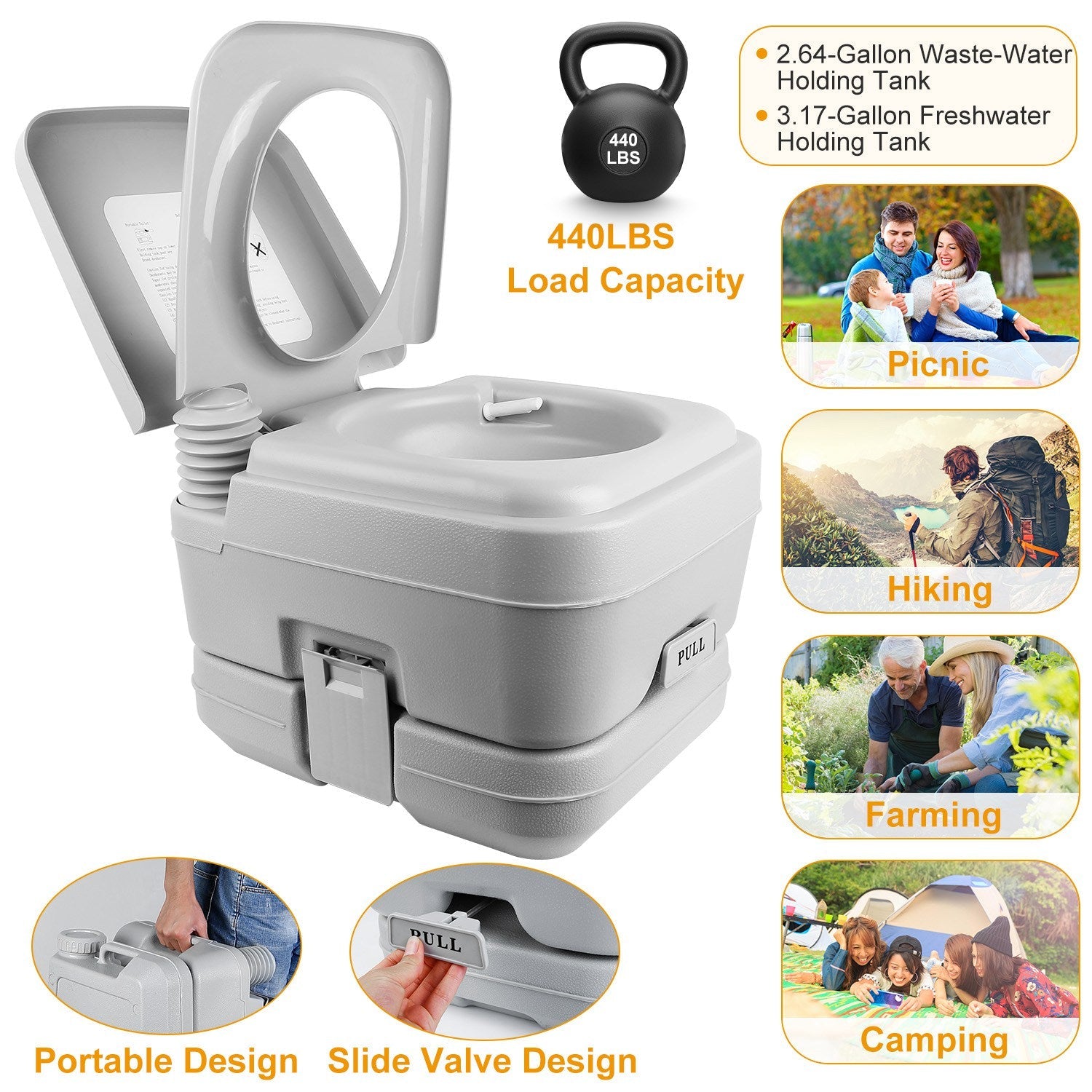 10L/2.64Gal Portable Toilet Camping Porta Potty Leak-proof Flush Travel Commode For Camping Traveling Boating Outdoor Activities - Energize Trek