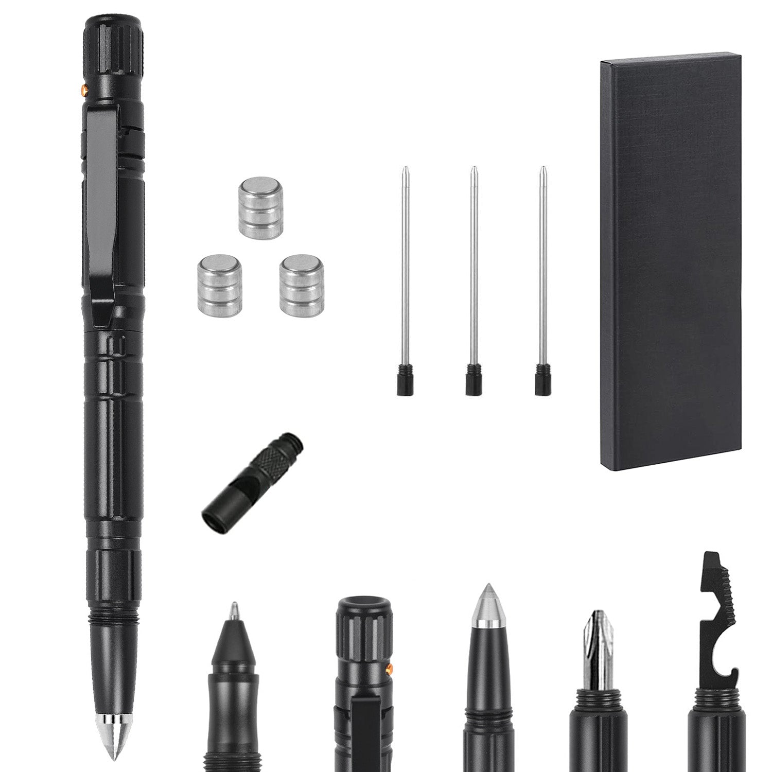 11 In 1 Tactical Pen Gear Set Multi-tool Survival Pen Set Cool Gadget Gift for Men EDC Glass Breaker LED Flashlight Ballpoint Pen Whistle Ink Refills - Energize Trek