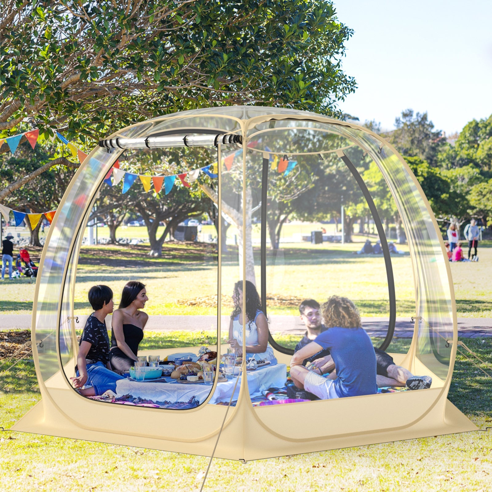 11 x 11 Feet Clear Dome Pop up Bubble Tent with Carrying Bag for 6-10 People-Beige - Energize Trek