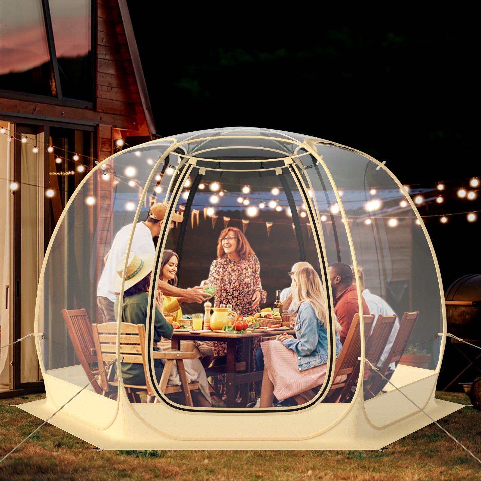 11 x 11 Feet Clear Dome Pop up Bubble Tent with Carrying Bag for 6-10 People-Beige - Energize Trek